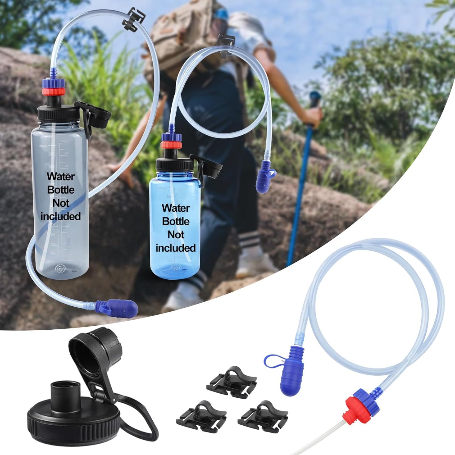Hydration Adapter Kit for Nalgene Water Bottle with Cap, Compatible with 32/48 oz Wide Mouth Water Bottles, Outdoor Sports Accessories, Use for Camping, Cycling, Hiking(Red) Hydration Adapter Kit for Nalgene Water Bottle with Cap, Compatible with 32/48 oz Wide Mouth Water Bottles, Outdoor Sports Accessories, Use for Camping, Cycling, Hiking(Red)