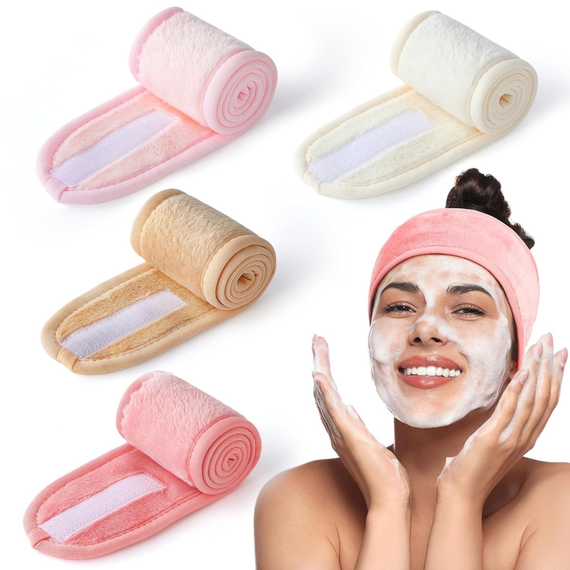 4 Pack Spa Headbands for Women, Lengthened Adjustable Makeup Headbands for Women’s Hair, Stretch Flannel Headband for Washing Face, Wrap Towel for Skincare, Facial Mask, Bath and Sport with Magic Tape 4 Pack Spa Headbands for Women, Lengthened Adjustable Makeup Headbands for Women’s Hair, Stretch Flannel Headband for Washing Face, Wrap Towel for Skincare, Facial Mask, Bath and Sport with Magic Tape