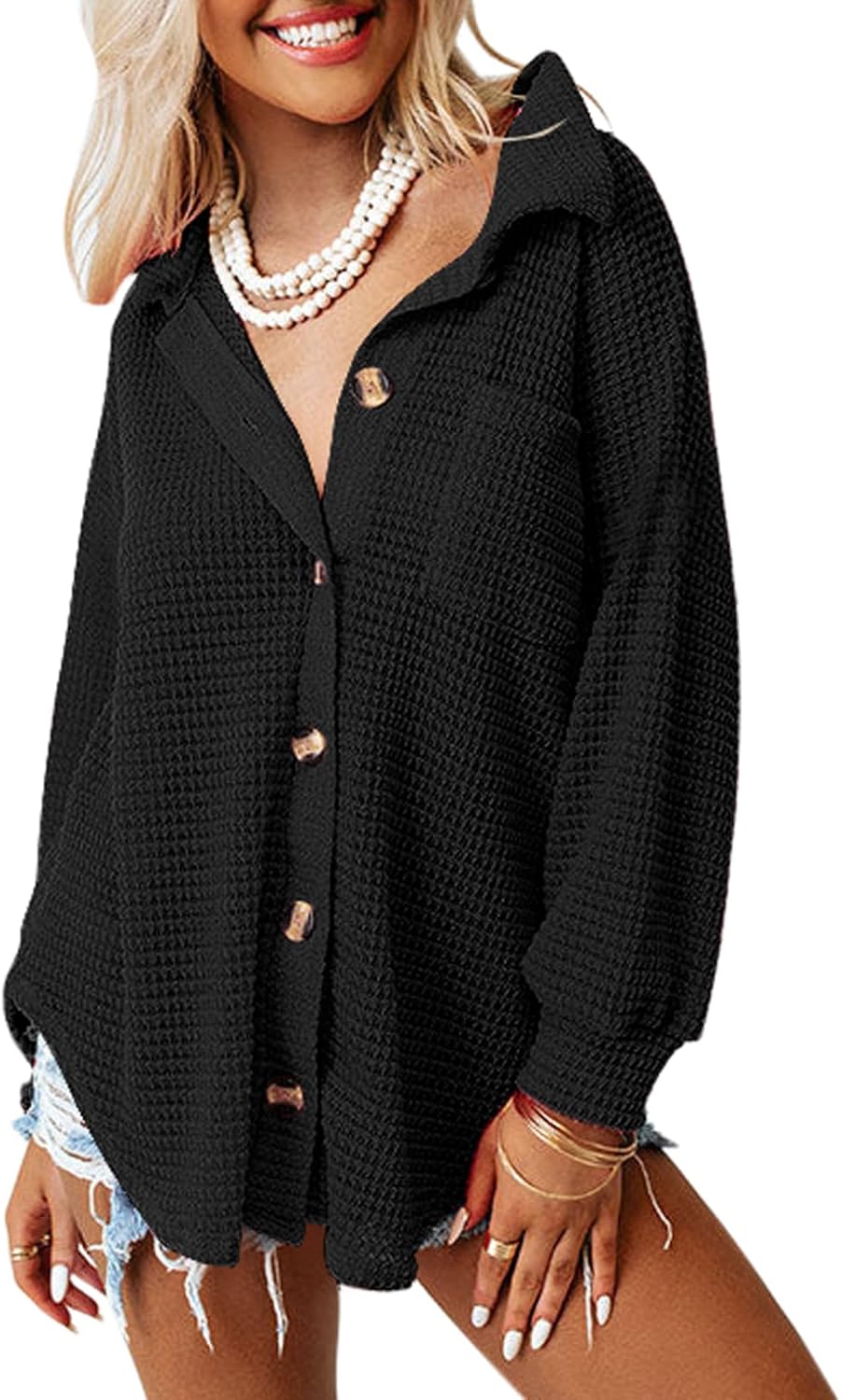Dokotoo Womens Waffle Knit Shacket Jacket Casual Long Sleeve Button Down Shirts Dressy Blouses Tops Dokotoo Womens Waffle Knit Shacket Jacket Casual Long Sleeve Button Down Shirts Dressy Blouses Tops