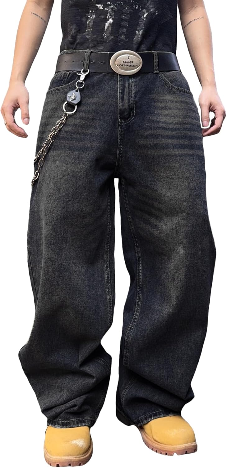 Mens Streetwear Hip Hop Baggy Jeans Wide Leg Skater Denim Pants Loose Long Trousers Mens Streetwear Hip Hop Baggy Jeans Wide Leg Skater Denim Pants Loose Long Trousers