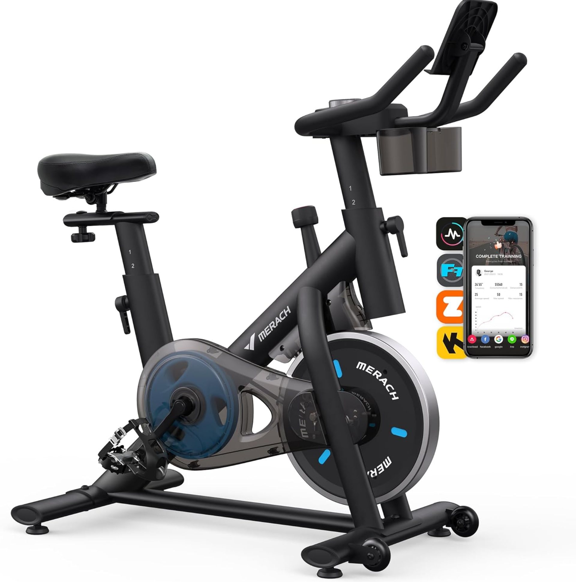 MERACH Exercise Bike, Brake Pad Stationary Bike with Exclusive App, Low Noise Indoor Cycling Bike with 300lbs Weight Capacity, Tablet Mount and Fitness Courses for Weight Loss MERACH Exercise Bike, Brake Pad Stationary Bike with Exclusive App, Low Noise Indoor Cycling Bike with 300lbs Weight Capacity, Tablet Mount and Fitness Courses for Weight Loss