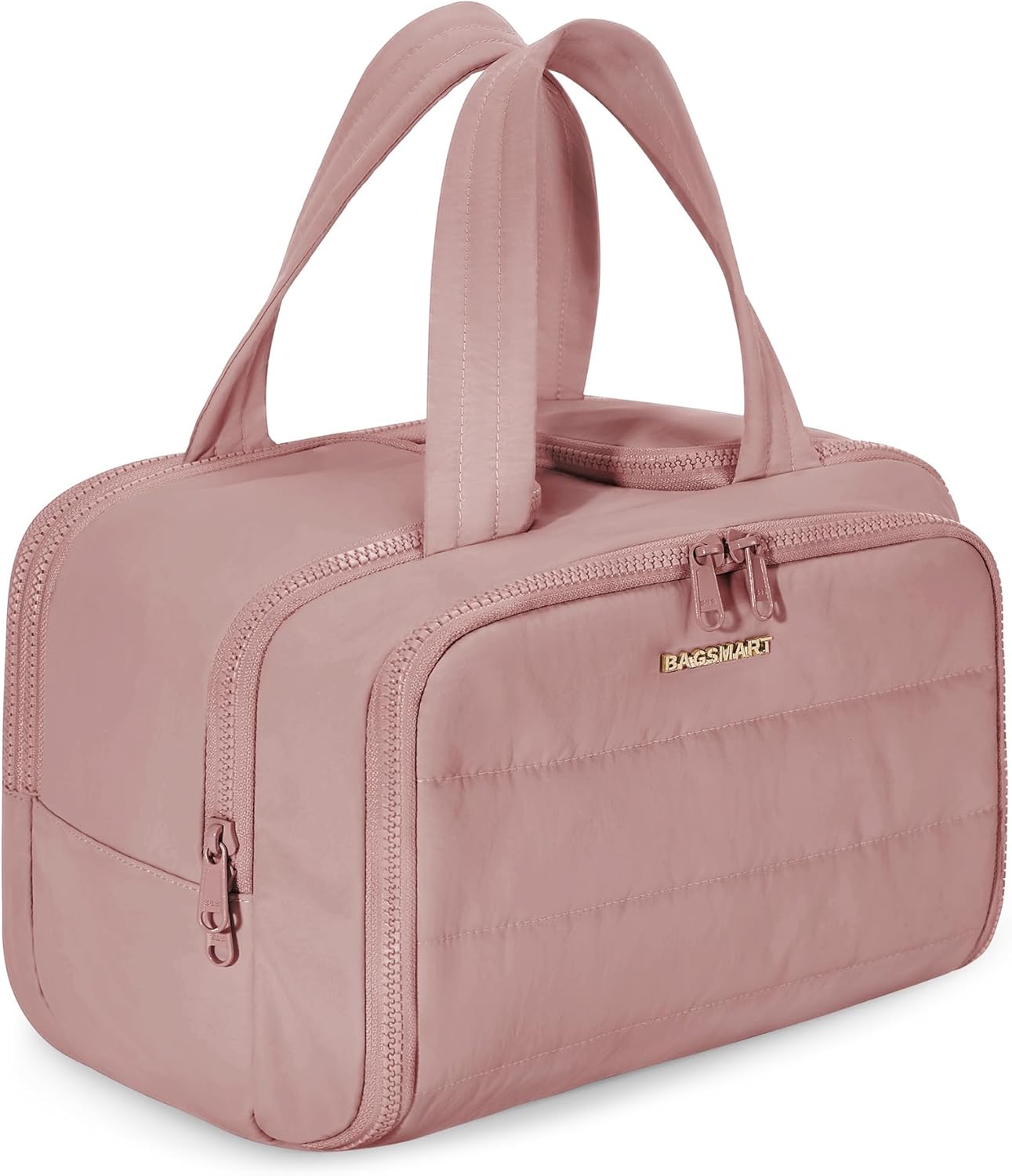 BAGSMART Travel Toiletry Bag, Lightweight Large Wide-open Travel Bag for Women, Puffy Cosmetic Makeup Bag Organizer with Handle for Accessories,Essentials, Toiletries, Dark Pink BAGSMART Travel Toiletry Bag, Lightweight Large Wide-open Travel Bag for Women, Puffy Cosmetic Makeup Bag Organizer with Handle for Accessories,Essentials, Toiletries, Dark Pink