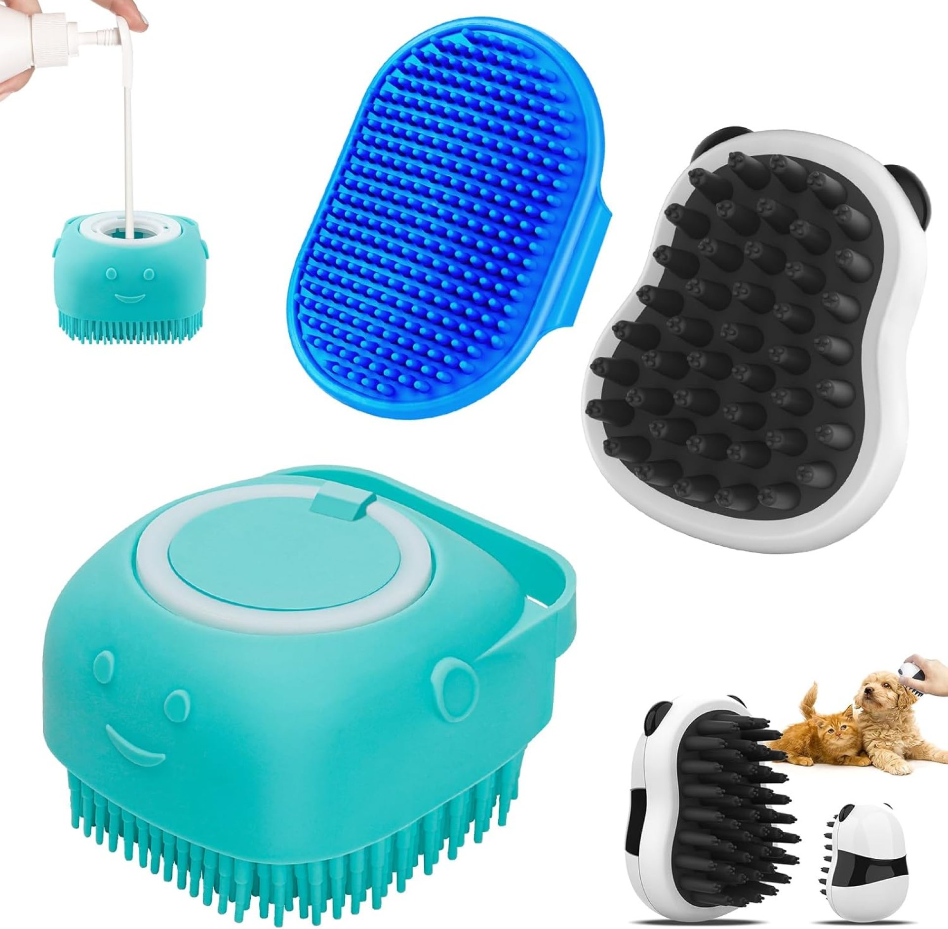 Comotech 3PCS Dog Bath Brush | Dog Shampoo Brush | Dog Scrubber for Bath | Dog/Grooming/Washing Brush Scrubber with Adjustable Ring Handle for Short & Long Haired Dogs/Cats (Blue Blue White) Comotech 3PCS Dog Bath Brush | Dog Shampoo Brush | Dog Scrubber for Bath | Dog/Grooming/Washing Brush Scrubber with Adjustable Ring Handle for Short & Long Haired Dogs/Cats (Blue Blue White)