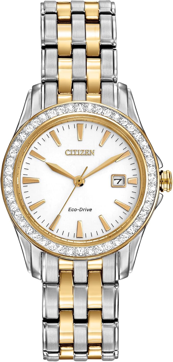Citizen Women’s Eco-Drive Dress Classic Crystal Watch in Two-tone Stainless Steel, Silver Dial, 28mm (Model: EW1908-59A) Citizen Women’s Eco-Drive Dress Classic Crystal Watch in Two-tone Stainless Steel, Silver Dial, 28mm (Model: EW1908-59A)
