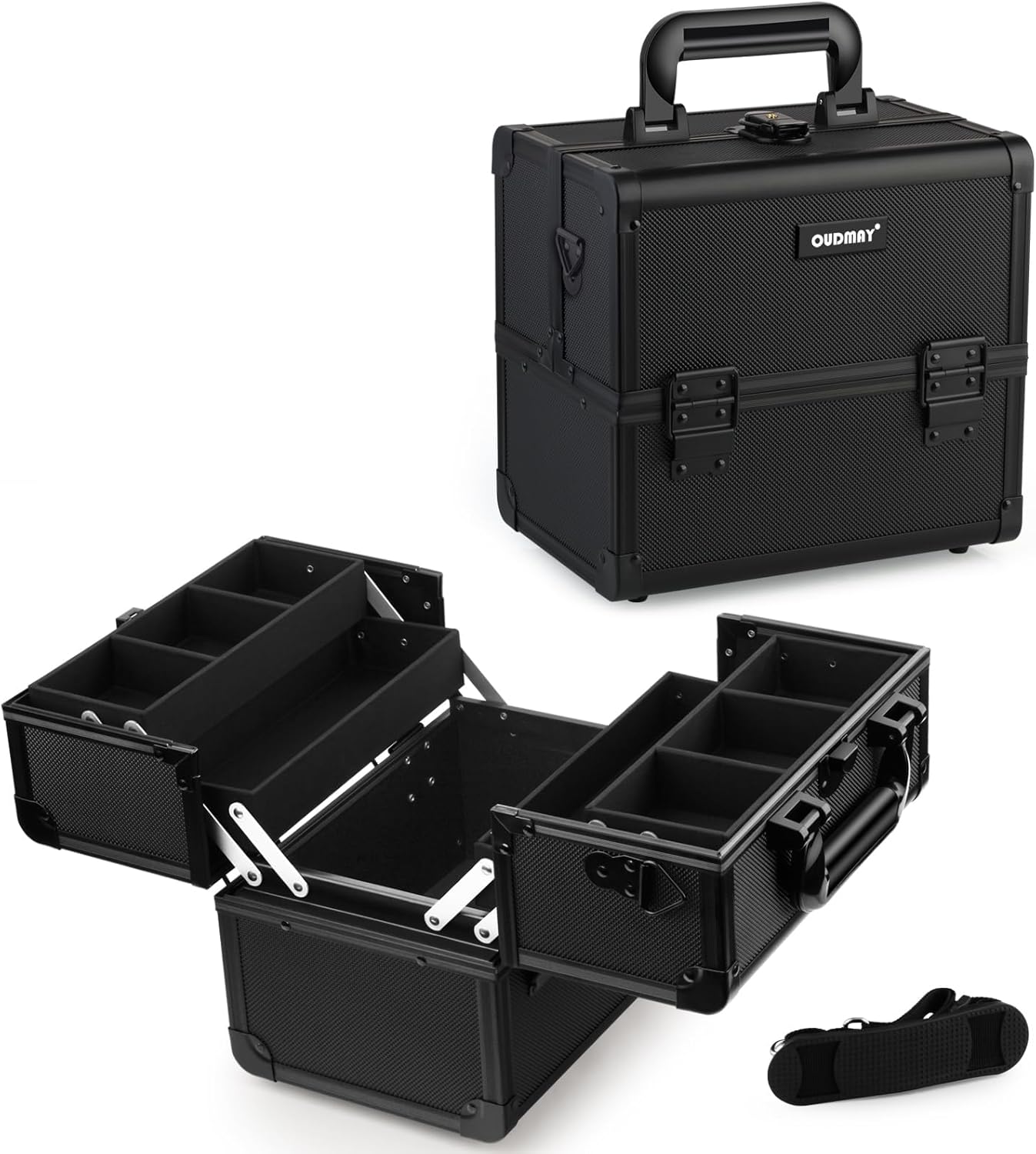 OUDMAY Makeup Case – Professional Portable Aluminum Cosmetics Storage Box With Locks and 2-Deck Folding Trays Black Diamond OUDMAY Makeup Case – Professional Portable Aluminum Cosmetics Storage Box With Locks and 2-Deck Folding Trays Black Diamond