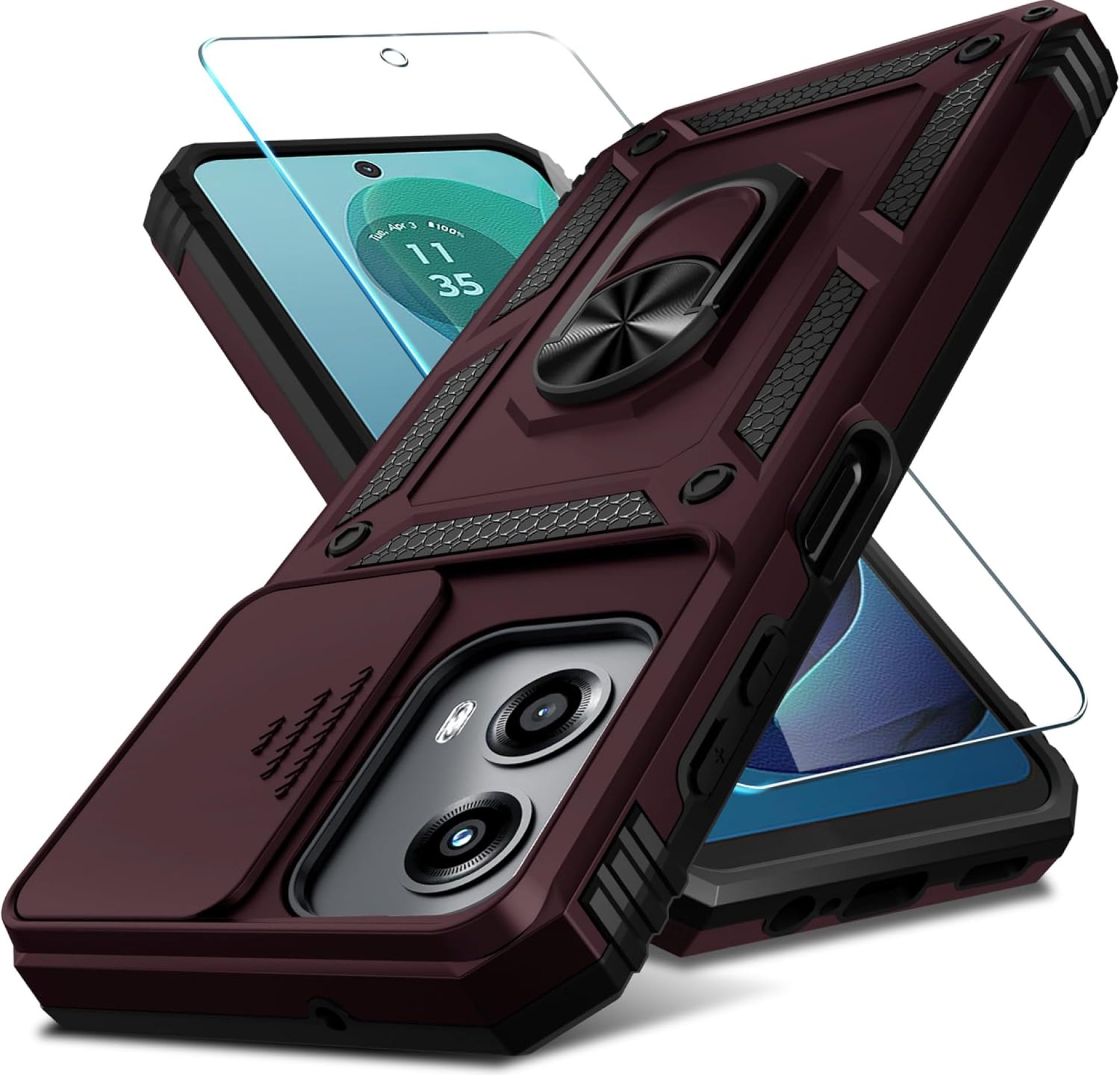 Janmitta Compatible with Moto G 5G 2024 Case Built in Slide Camera Lens Cover+Screen Protector+Finger Ring Holder Kickstand,Heavy Duty Shockproof Full Body Protective Phone Cover,Wine Red Janmitta Compatible with Moto G 5G 2024 Case Built in Slide Camera Lens Cover+Screen Protector+Finger Ring Holder Kickstand,Heavy Duty Shockproof Full Body Protective Phone Cover,Wine Red