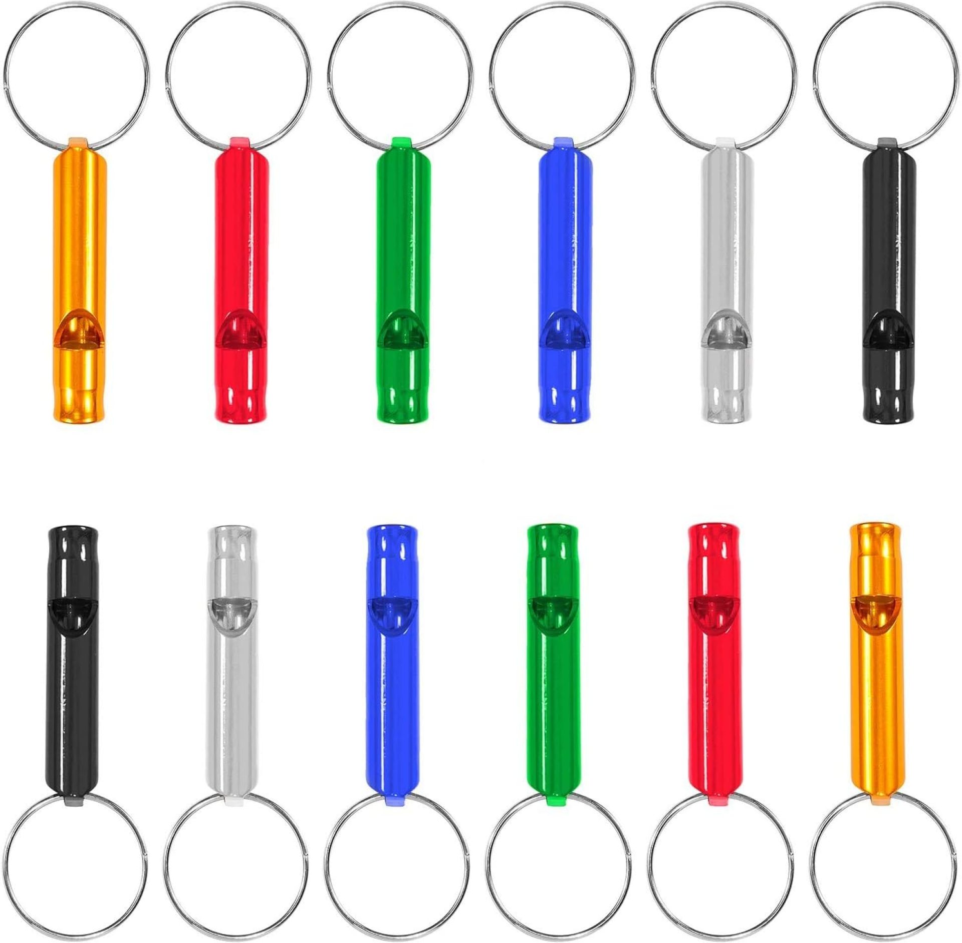 Set of 12 Extra Loud Whistles for Camping Hiking Hunting Outdoors Sports and Emergency Situations, Sturdy but Light Aluminium Key Chain Signals Set of 12 Extra Loud Whistles for Camping Hiking Hunting Outdoors Sports and Emergency Situations, Sturdy but Light Aluminium Key Chain Signals