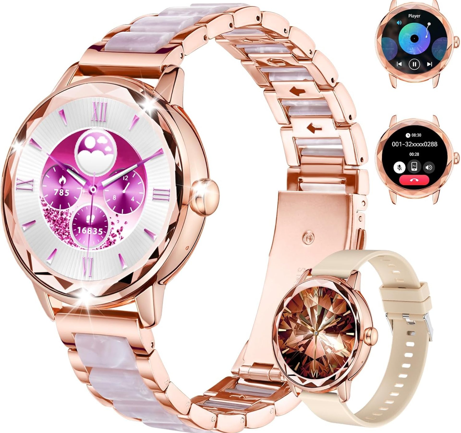 Smart Watch for Women with Make/Answer Call, 1.2″ Adjustable Fitness Watch with Heart Rate Sleep Monitor Female Cycle and 100+ Sports Modes for iOS Android (G01-Rose Gold) Smart Watch for Women with Make/Answer Call, 1.2″ Adjustable Fitness Watch with Heart Rate Sleep Monitor Female Cycle and 100+ Sports Modes for iOS Android (G01-Rose Gold)