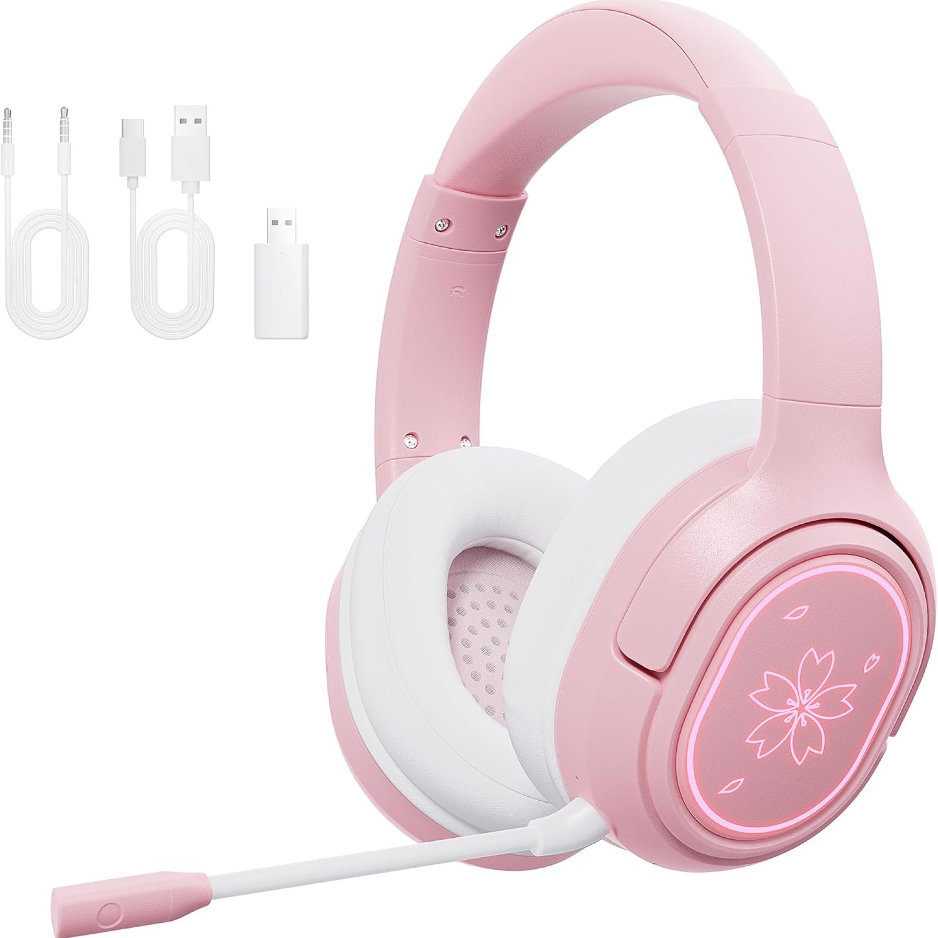 Mytrix Sakura Wireless Gaming Headset for PC, PS4, PS5, Mac, Switch, 50mm Drivers, 2.4GHz & Bluetooth Gaming Headphones with Noise Cancelling Mic, Over Ear Headphones for Xbox with Wired – Pink Mytrix Sakura Wireless Gaming Headset for PC, PS4, PS5, Mac, Switch, 50mm Drivers, 2.4GHz & Bluetooth Gaming Headphones with Noise Cancelling Mic, Over Ear Headphones for Xbox with Wired – Pink