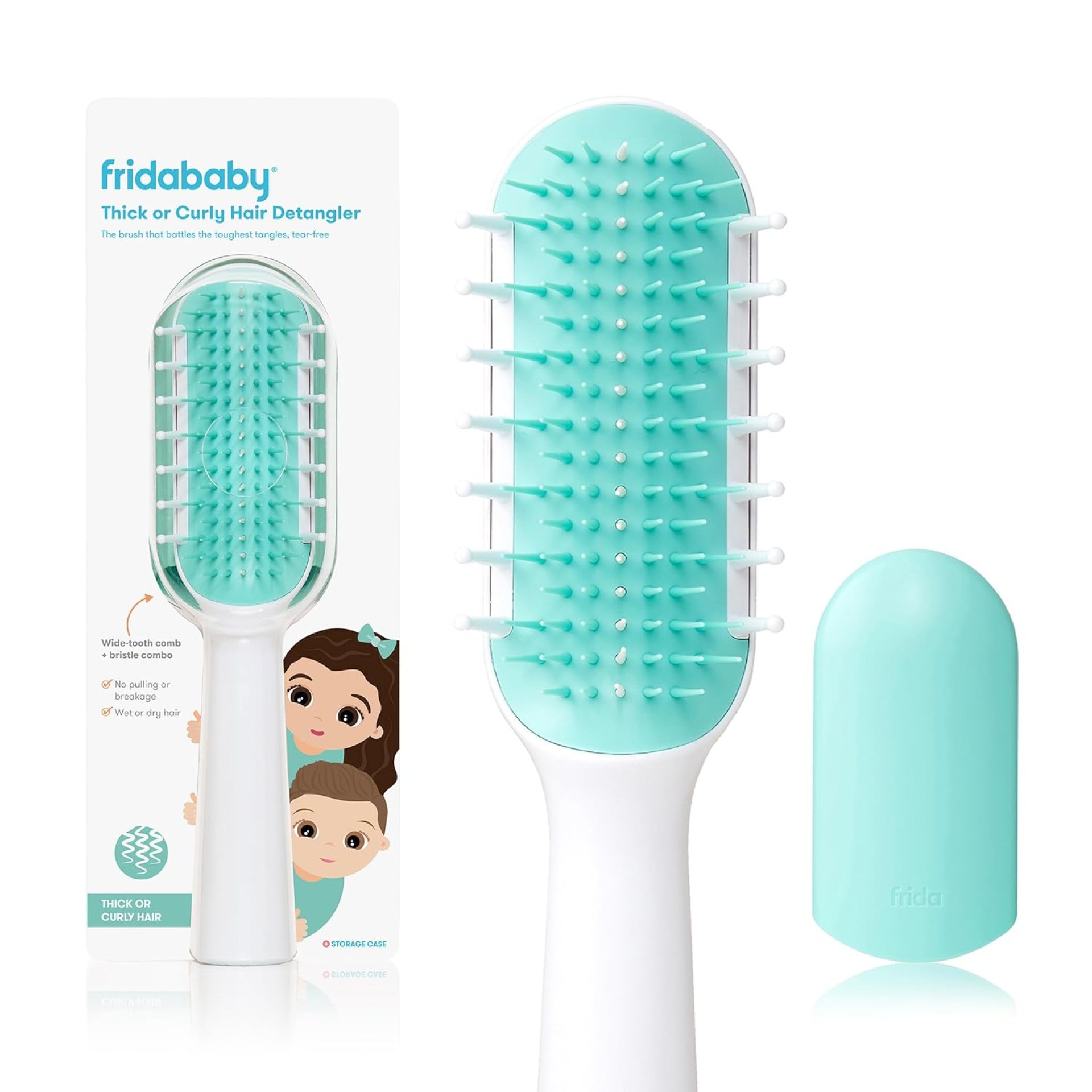 Frida Baby Thick or Curly Hair Detangler Brush for Kids, Toddler Hairbrush Detangles Knots Without Tears or Breakage, Comb Teeth and Bristle Design, White/Blue ,1 Count Frida Baby Thick or Curly Hair Detangler Brush for Kids, Toddler Hairbrush Detangles Knots Without Tears or Breakage, Comb Teeth and Bristle Design, White/Blue ,1 Count