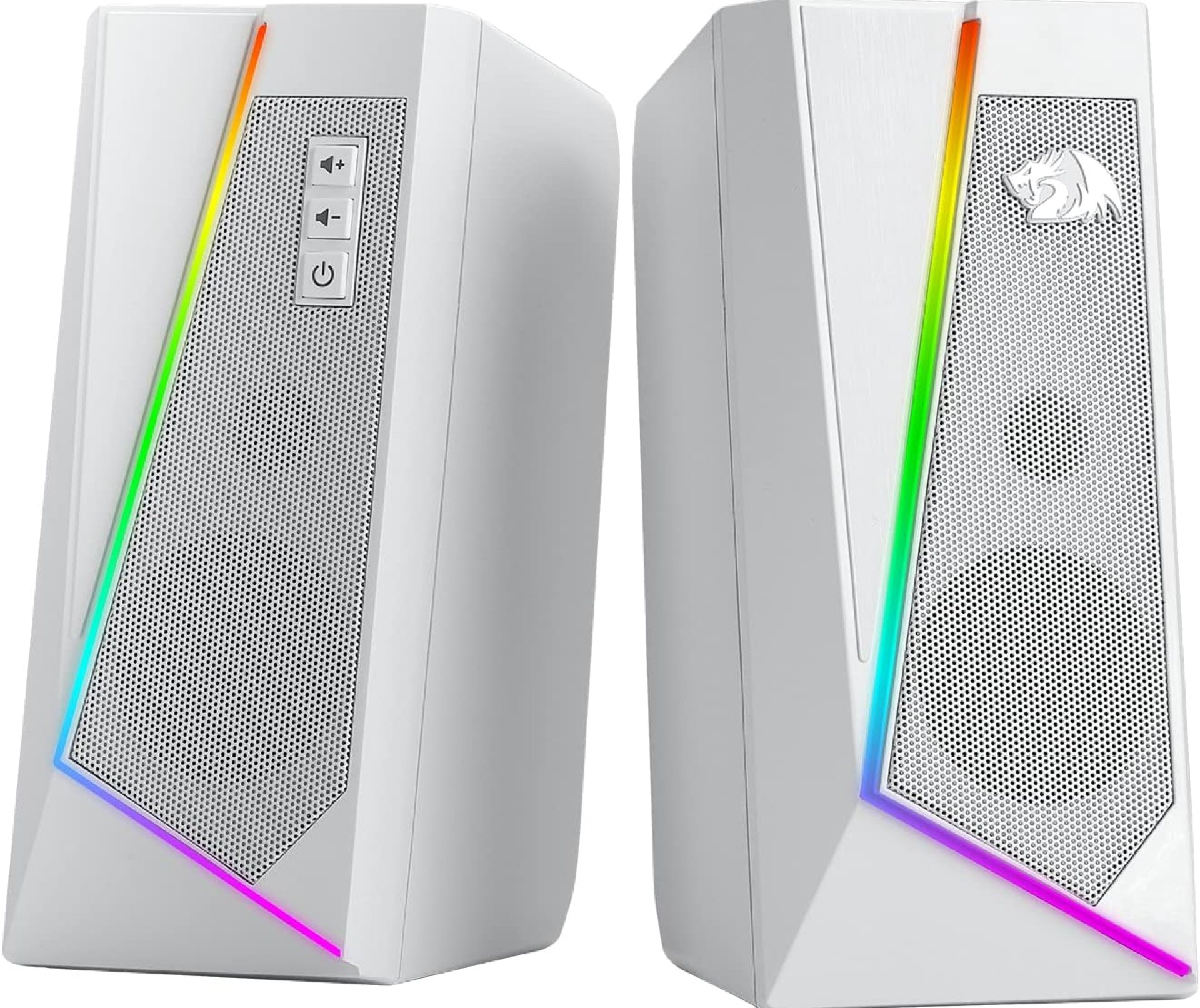 Redragon GS520 RGB Desktop Speakers, 2.0 Channel PC Computer Stereo Speaker with 6 Colorful LED Modes, Enhanced Sound and Easy-Access Volume Control, USB Powered w/ 3.5mm Cable, White Redragon GS520 RGB Desktop Speakers, 2.0 Channel PC Computer Stereo Speaker with 6 Colorful LED Modes, Enhanced Sound and Easy-Access Volume Control, USB Powered w/ 3.5mm Cable, White