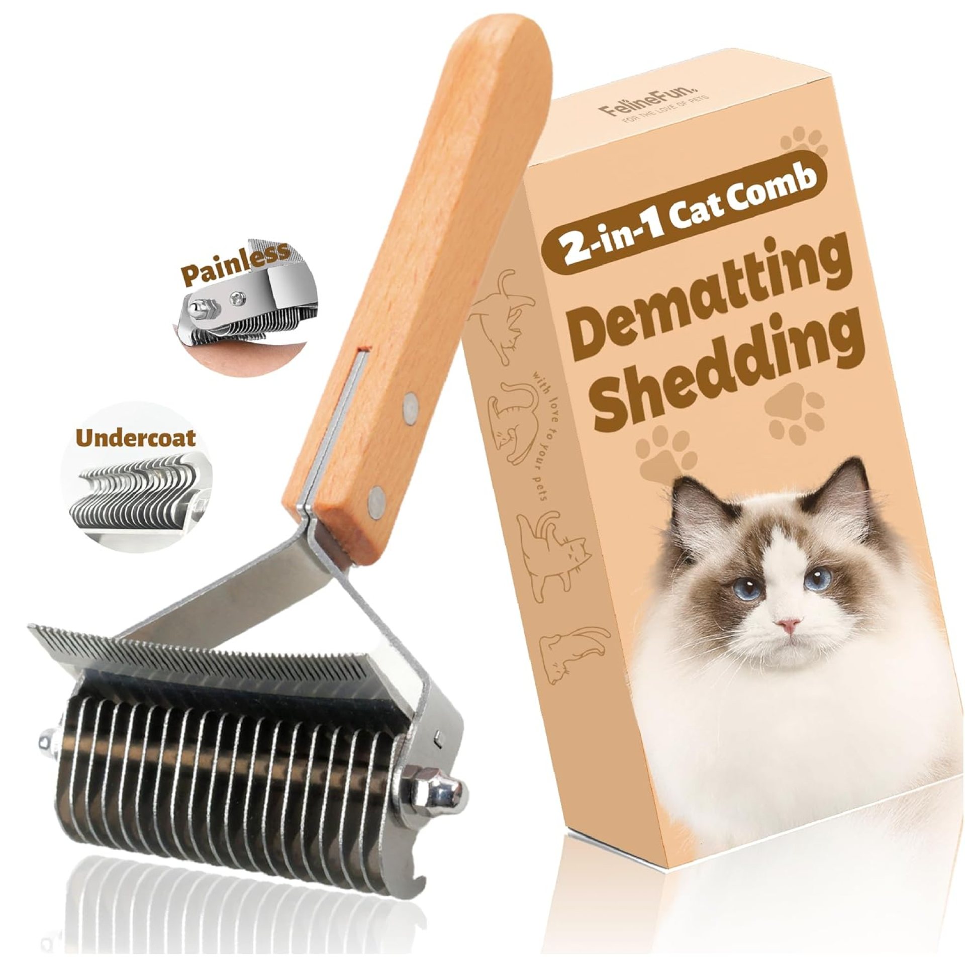 Cat Brush for Dematting & Deshedding, 2 in 1 Undercoat Rake, Efficiently Remove Loose Hair & Matted Fur, Professional Shedding Comb for Indoor Cats & Long Haired Cats Cat Brush for Dematting & Deshedding, 2 in 1 Undercoat Rake, Efficiently Remove Loose Hair & Matted Fur, Professional Shedding Comb for Indoor Cats & Long Haired Cats