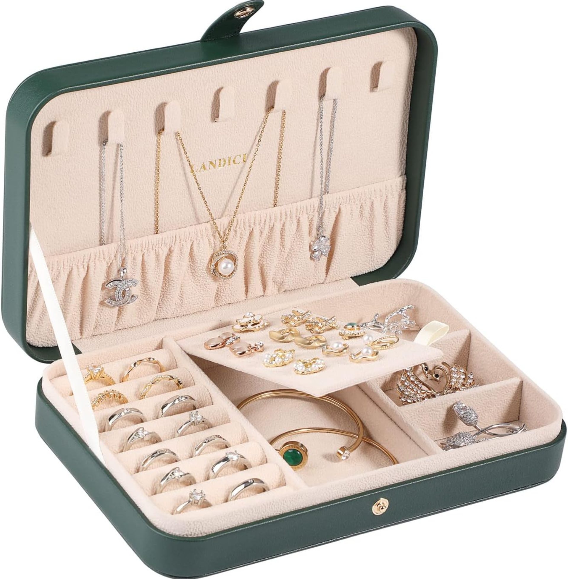 LANDICI Small Jewelry Box for Women Girls, PU Leather Travel Jewelry Organizer Case, Jewellery Storage Holder Display for Ring Earrings Necklace Bracelet Bangle Watch Men Kids Gift, Blackish Green LANDICI Small Jewelry Box for Women Girls, PU Leather Travel Jewelry Organizer Case, Jewellery Storage Holder Display for Ring Earrings Necklace Bracelet Bangle Watch Men Kids Gift, Blackish Green
