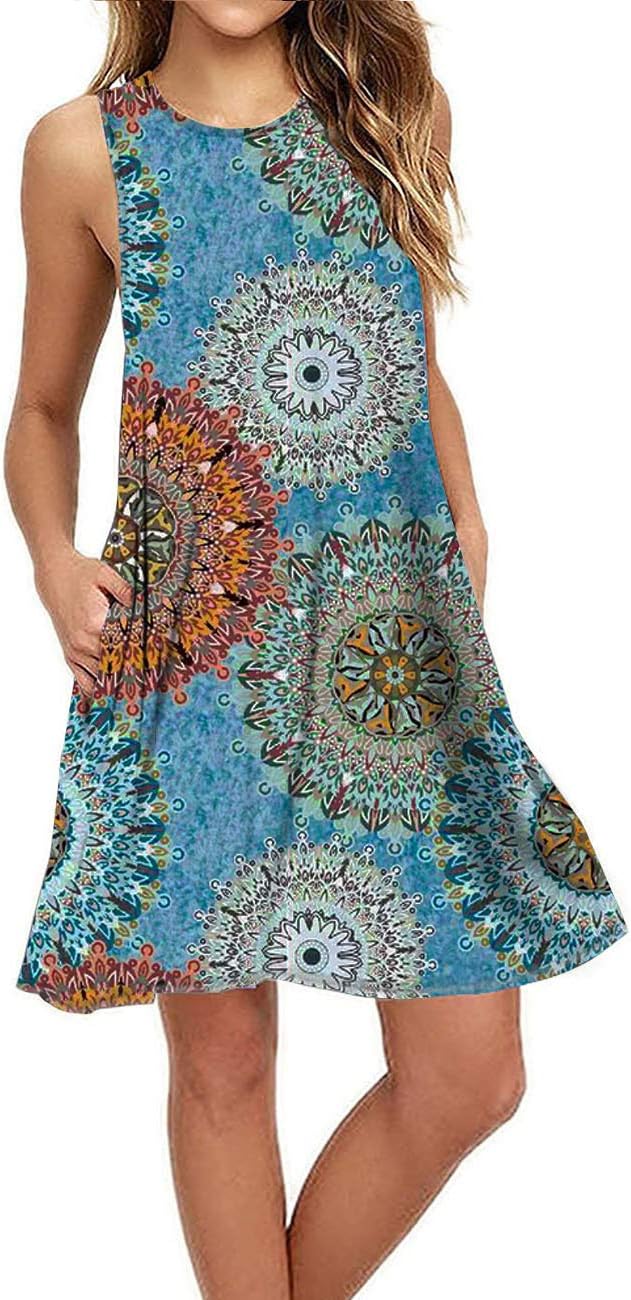 BEUFRI Sundress for Women Summer Casual Sleeveless Swing T Shirt Dresses Beach Cover up Tank Dress with Pockets BEUFRI Sundress for Women Summer Casual Sleeveless Swing T Shirt Dresses Beach Cover up Tank Dress with Pockets