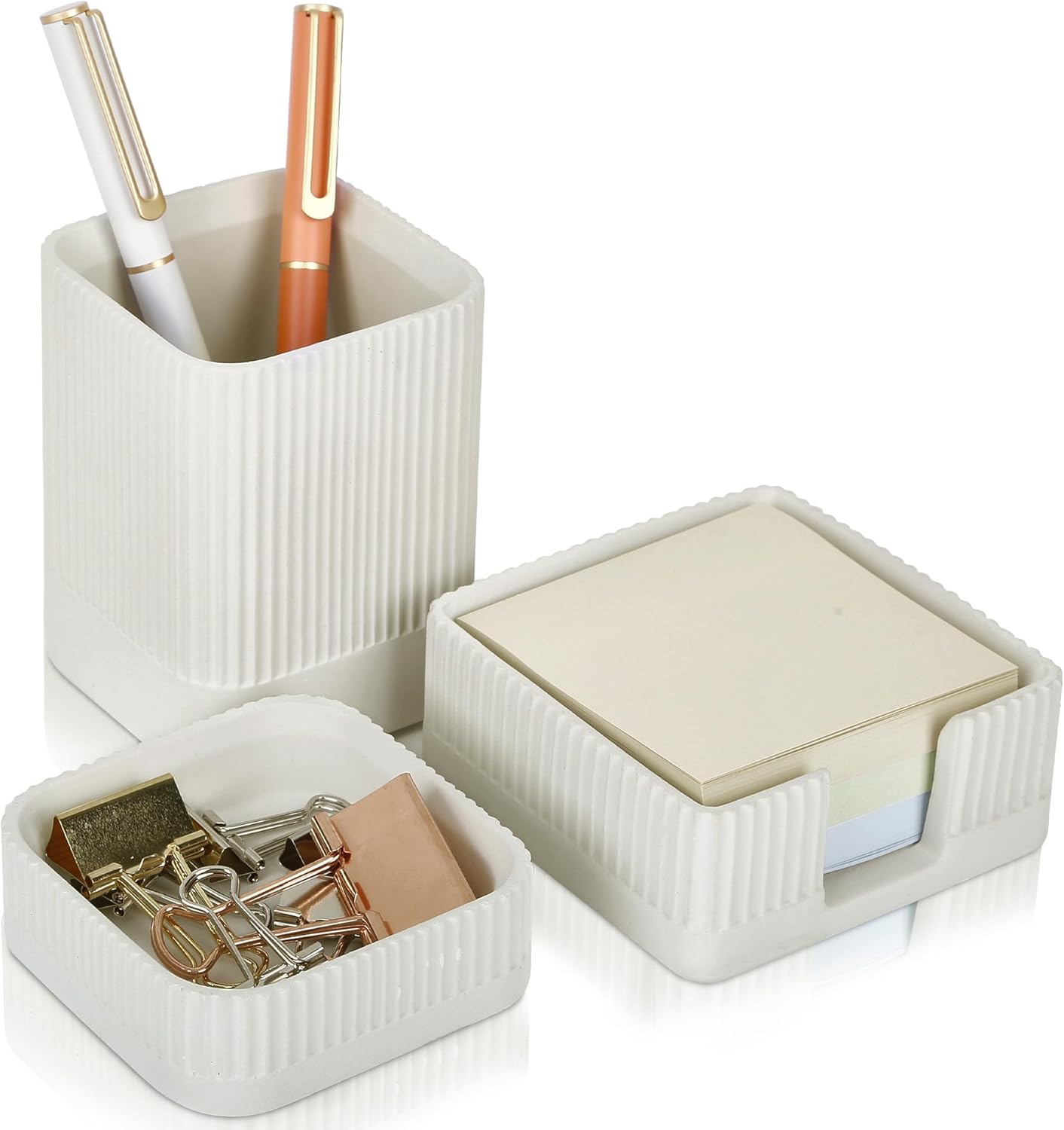 Aesthetic Desk Organizer Set of 3 For Your Office – Sturdy Concrete Desktop Accessories For Women or Men Enhance Any Office Decor – Set incl. Pen Holder, Paperclip Storage and Sticky Note Holder Aesthetic Desk Organizer Set of 3 For Your Office – Sturdy Concrete Desktop Accessories For Women or Men Enhance Any Office Decor – Set incl. Pen Holder, Paperclip Storage and Sticky Note Holder