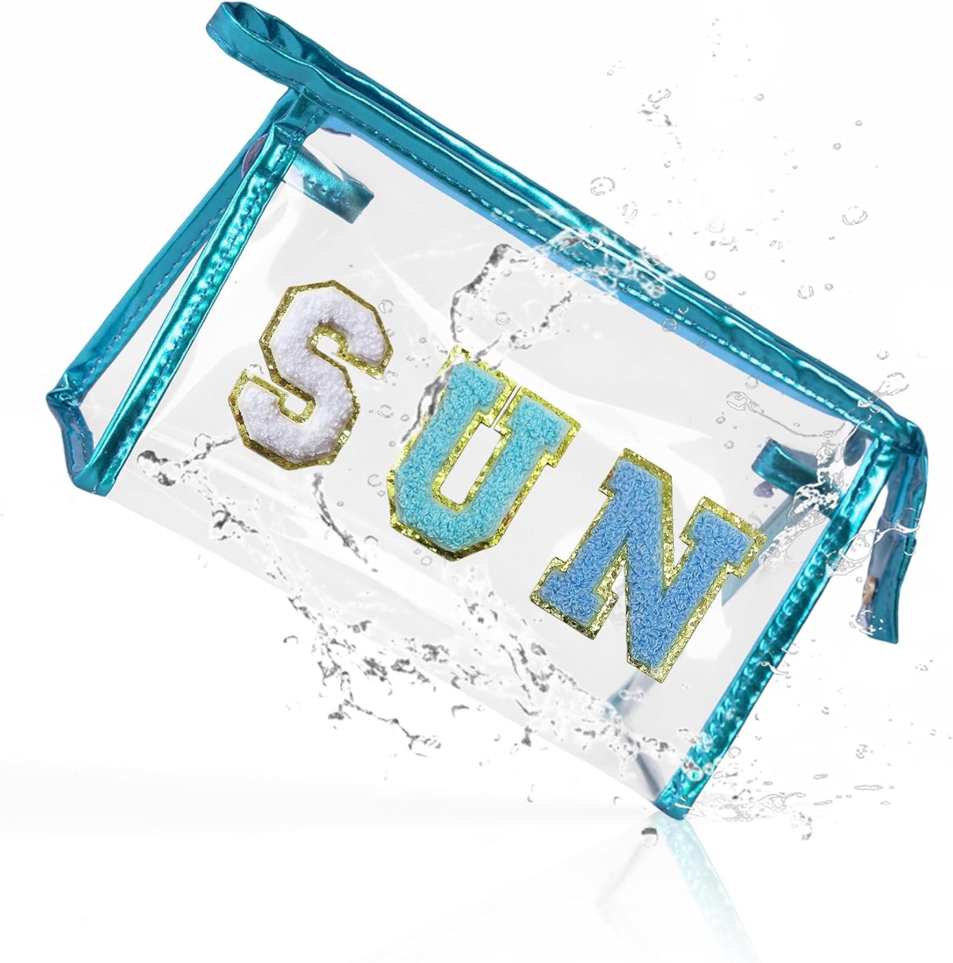 COSHAYSOO Clear Makeup Bag Sunscreen Pouch Beach Vacation Essentials Waterproof Summer Stuff Travel Toiletry Purse for Women Teen Girl Personalized Easter Gifts with Preppy Chenille Letter Blue SUN COSHAYSOO Clear Makeup Bag Sunscreen Pouch Beach Vacation Essentials Waterproof Summer Stuff Travel Toiletry Purse for Women Teen Girl Personalized Easter Gifts with Preppy Chenille Letter Blue SUN