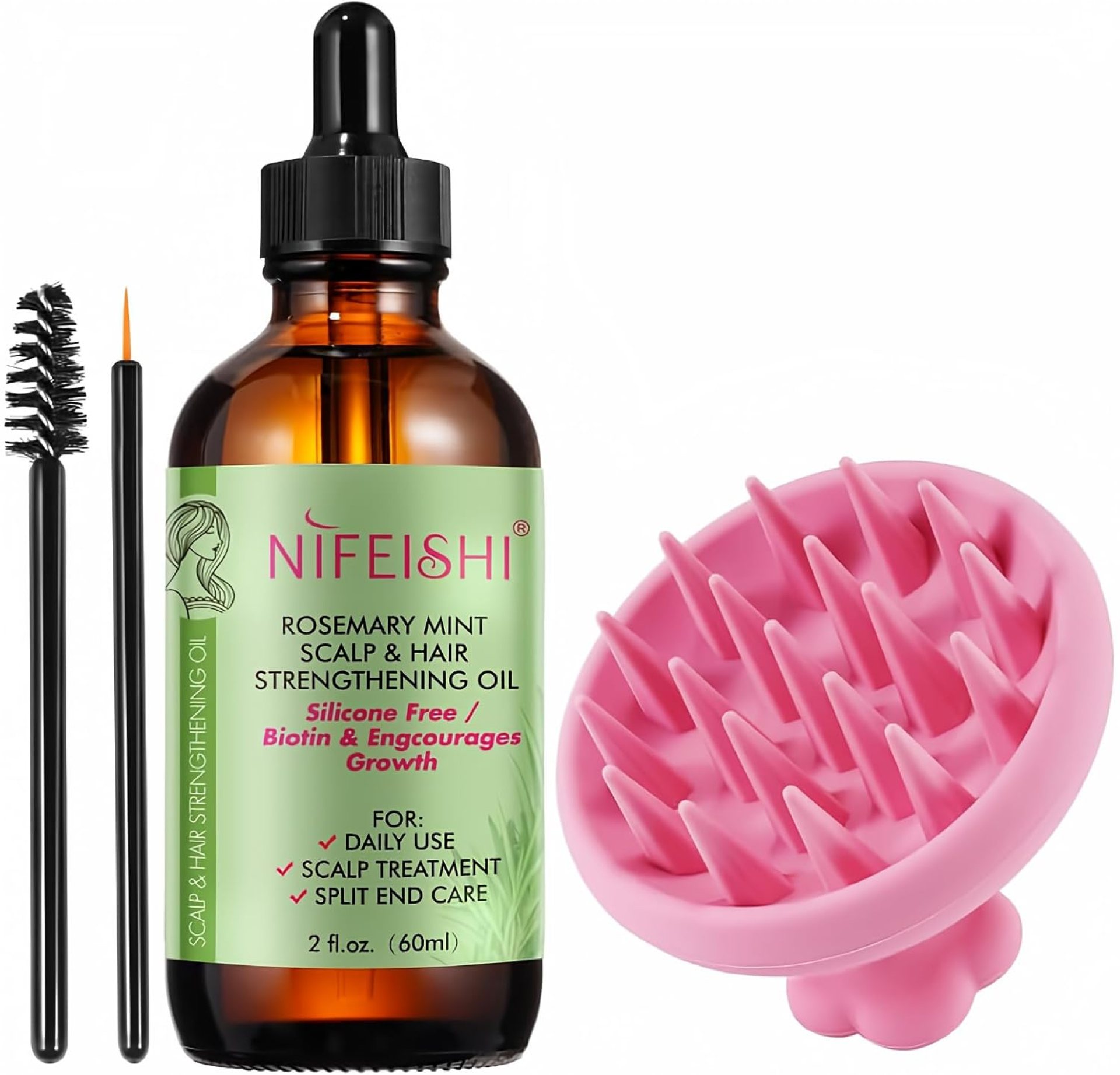 Bieyoc Rosemary Oil for Hair Growth 60ml, With A Head Massage Brush Silicone, Improve Hair Loss and Nourishes Scalp Bieyoc Rosemary Oil for Hair Growth 60ml, With A Head Massage Brush Silicone, Improve Hair Loss and Nourishes Scalp