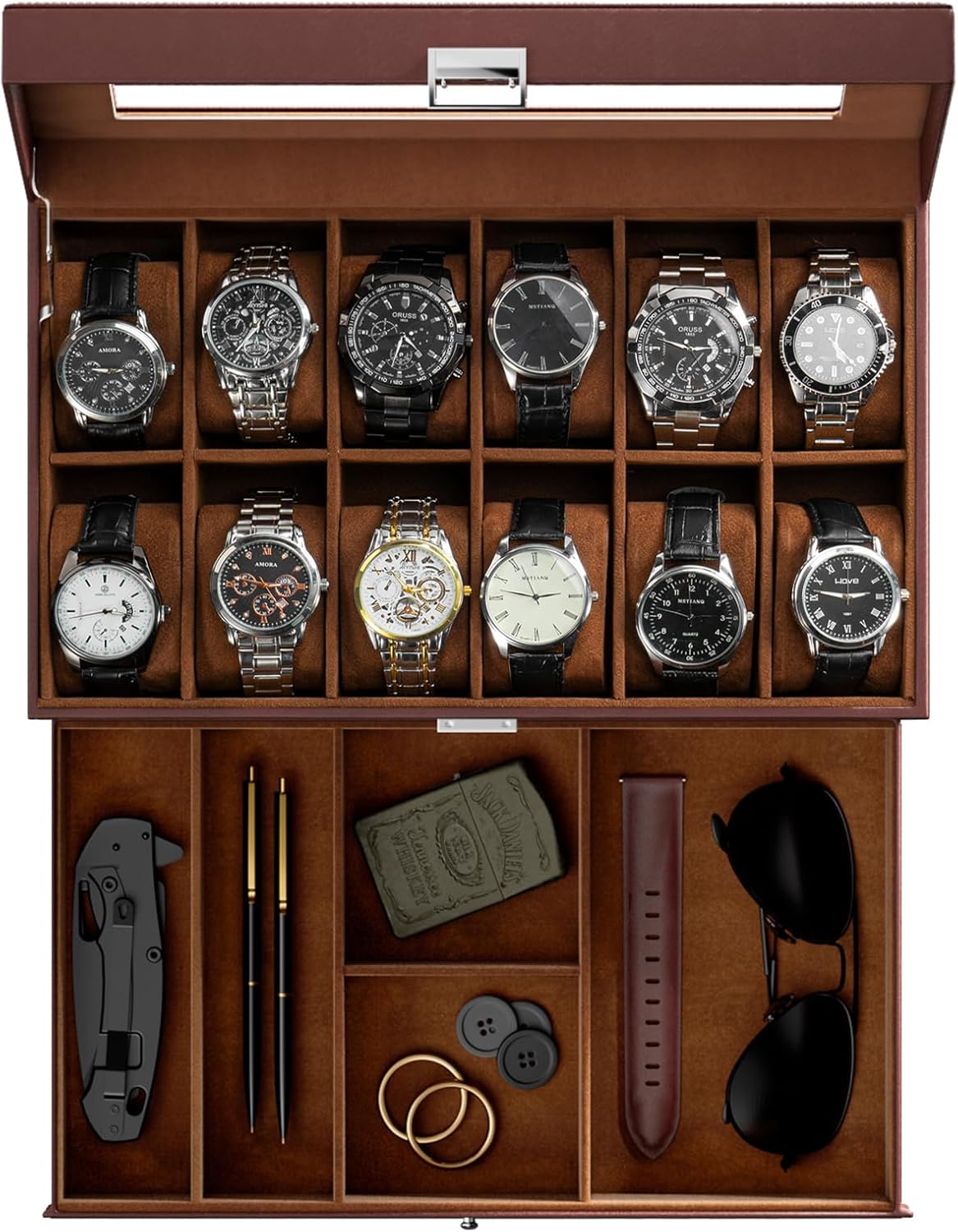 ProCase Watch Box for Men, 12 Slot Mens Watch Case With Drawer, Watch Display Case With Glass Lid, 2-Layer Watch Holder Organizer, Jewelry and Watch Storage for Men Women -12Slot, Espresso ProCase Watch Box for Men, 12 Slot Mens Watch Case With Drawer, Watch Display Case With Glass Lid, 2-Layer Watch Holder Organizer, Jewelry and Watch Storage for Men Women -12Slot, Espresso