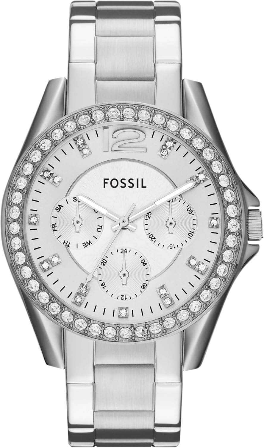 Fossil Women’s Riley Quartz Stainless Steel Multifunction Watch, Color: Silver Glitz (Model: ES3202) Fossil Women’s Riley Quartz Stainless Steel Multifunction Watch, Color: Silver Glitz (Model: ES3202)