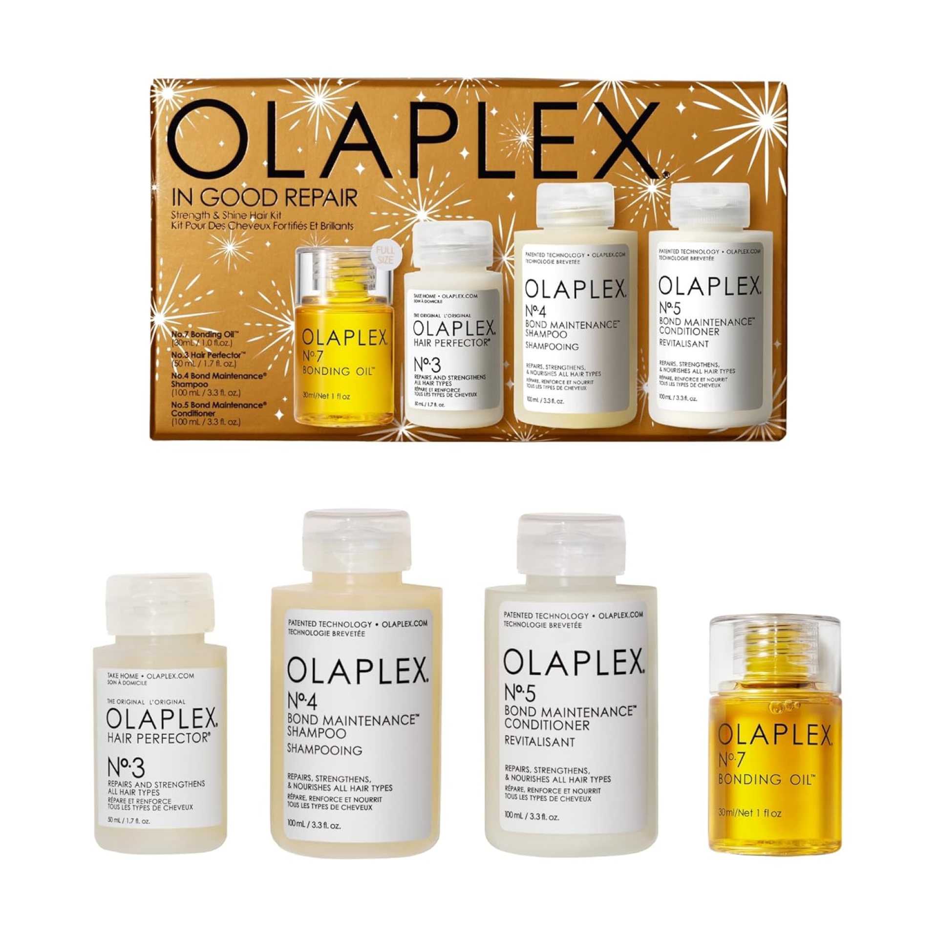 Olaplex In Good Repair Hair Kit: No. 3, 4, 5, 7, Shampoo & Conditioner Set, Hydrate, & Control Frizz (72H), Bonding Oil to Shine & Protect, Perfector to Strengthen & Reverse Damage Olaplex In Good Repair Hair Kit: No. 3, 4, 5, 7, Shampoo & Conditioner Set, Hydrate, & Control Frizz (72H), Bonding Oil to Shine & Protect, Perfector to Strengthen & Reverse Damage