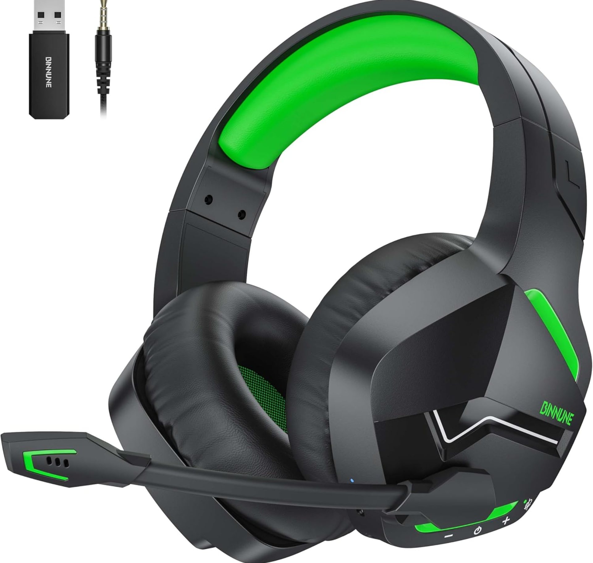 BINNUNE Wireless Gaming Headset with 2.4GHz for PS5, PS4, PC, FPS Gamers, 120Hrs+ Bluetooth 5.3 Gaming Headsets with Noise Canceling Mic, 50MM Headphones for Laptop, Mobile, Mac BINNUNE Wireless Gaming Headset with 2.4GHz for PS5, PS4, PC, FPS Gamers, 120Hrs+ Bluetooth 5.3 Gaming Headsets with Noise Canceling Mic, 50MM Headphones for Laptop, Mobile, Mac