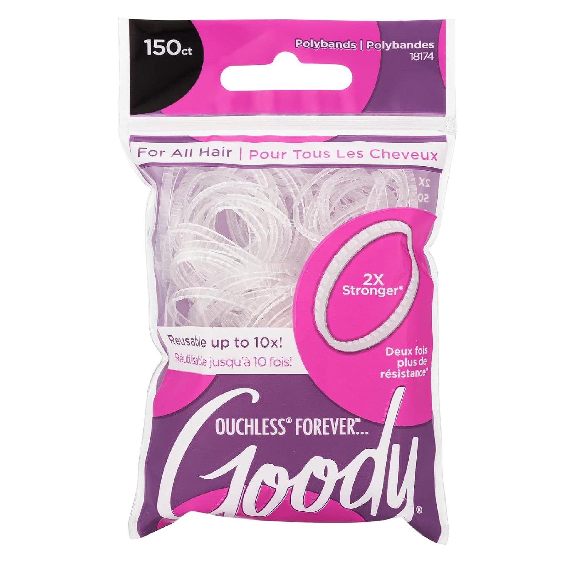 Goody Ouchless Forever Polyband Hair Ties, 150 Ct, Clear, Elastic Bands, Easy Glide, Ultra-Strong Hold Styling Accessories for Women & Men, Secure Hold Ridge Design, All Hair Types Goody Ouchless Forever Polyband Hair Ties, 150 Ct, Clear, Elastic Bands, Easy Glide, Ultra-Strong Hold Styling Accessories for Women & Men, Secure Hold Ridge Design, All Hair Types