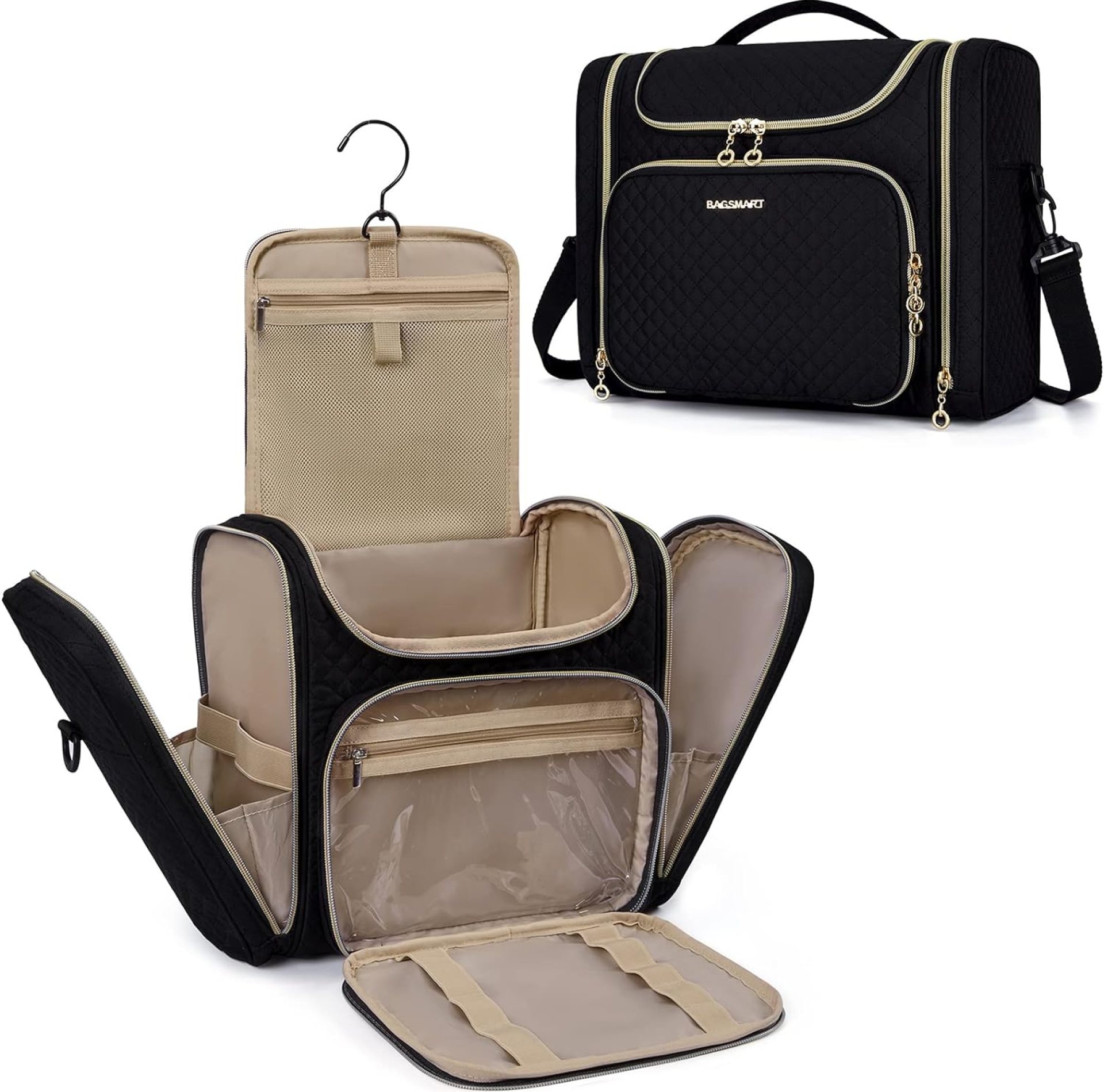 BAGSMART Toiletry Bag, Travel Toiletry Bag for Women, Water-resistant Cosmetic Makeup Bag, Large Capacity Door Room Essentials Travel Organizer for Full Sized Toiletries and Cosmetics, Black BAGSMART Toiletry Bag, Travel Toiletry Bag for Women, Water-resistant Cosmetic Makeup Bag, Large Capacity Door Room Essentials Travel Organizer for Full Sized Toiletries and Cosmetics, Black