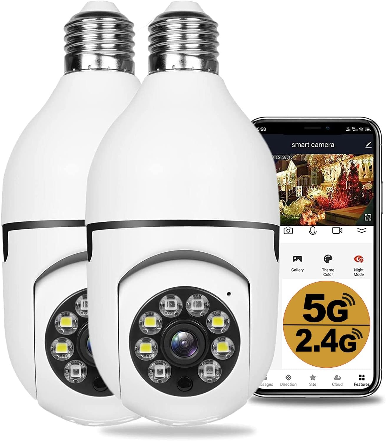 2PCS 2.4GHz & 5GHz Wireless WiFi Light Bulb1080P Security Camera Wireless Outdoor, 360° Indoor Light Socket Security Cameras for Home Security with 2-Way Audio, Smart Motion Detection (2PCS) 2PCS 2.4GHz & 5GHz Wireless WiFi Light Bulb1080P Security Camera Wireless Outdoor, 360° Indoor Light Socket Security Cameras for Home Security with 2-Way Audio, Smart Motion Detection (2PCS)