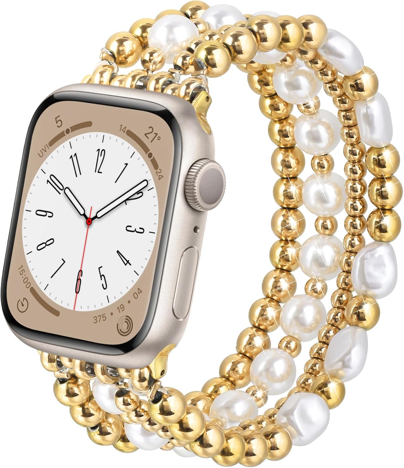 AIRSPO Gold Beaded Bracelets Compatible for Apple Watch Band 38mm 40mm 41mm 42mm 44mm 45mm Women, Fashion Handmade Dressy iPhone Watch Bands Elastic Strap for iWatch Series SE 8 7 6 5 4 3 2 1 AIRSPO Gold Beaded Bracelets Compatible for Apple Watch Band 38mm 40mm 41mm 42mm 44mm 45mm Women, Fashion Handmade Dressy iPhone Watch Bands Elastic Strap for iWatch Series SE 8 7 6 5 4 3 2 1