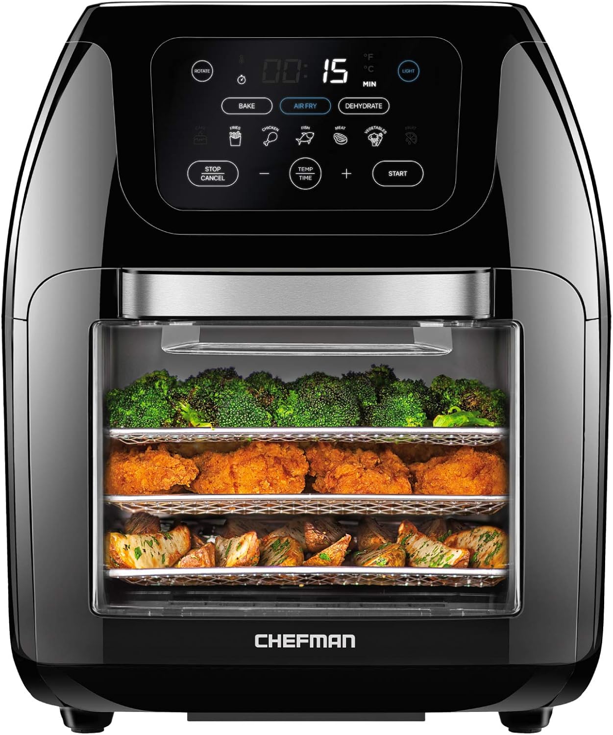 CHEFMAN Multifunctional Digital Air Fryer+ Rotisserie, Dehydrator, Convection Oven, 17 Touch Screen Presets Fry, Roast, Dehydrate, Bake, XL 10L Family Size, Auto Shutoff, Large Easy-View Window, Black CHEFMAN Multifunctional Digital Air Fryer+ Rotisserie, Dehydrator, Convection Oven, 17 Touch Screen Presets Fry, Roast, Dehydrate, Bake, XL 10L Family Size, Auto Shutoff, Large Easy-View Window, Black