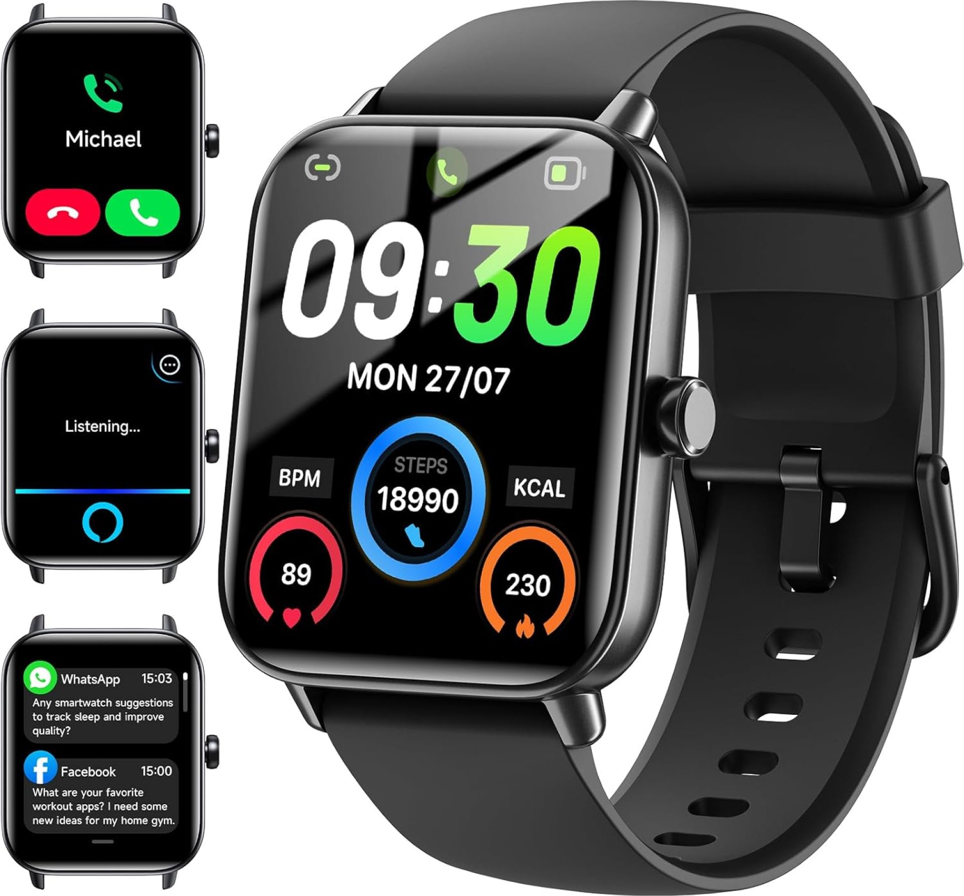 Smart Watches for Men Women Android & iPhone, Alexa Built-in, 1.8″ Fitness Tracker with Answer/Make Calls, IP68 Waterproof Fitness Watch,Heart Rate, Sleep, SpO2 Monitor,Pedometer, Black Smart Watches for Men Women Android & iPhone, Alexa Built-in, 1.8″ Fitness Tracker with Answer/Make Calls, IP68 Waterproof Fitness Watch,Heart Rate, Sleep, SpO2 Monitor,Pedometer, Black