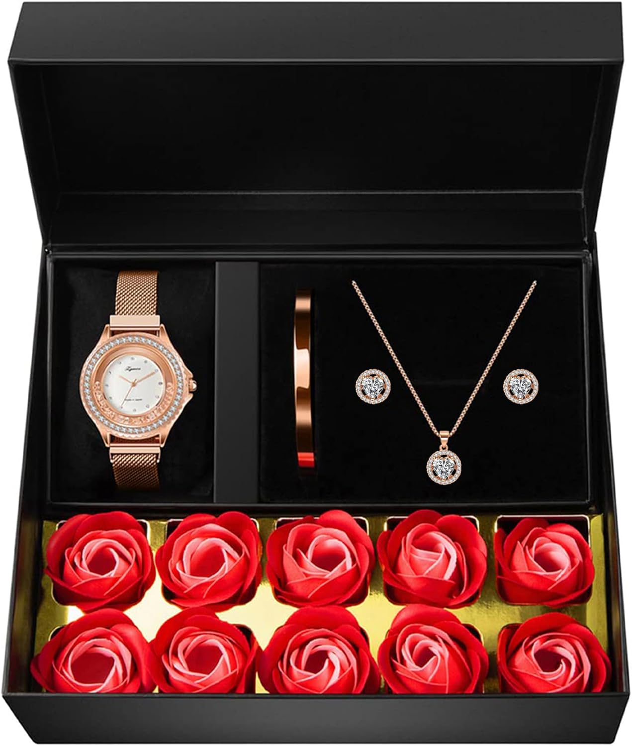 Watches Sets Gifts for Women, Rose Gold Watch Set Necklace Earring Bracelet 4 Pieces Jewelry Set for Mom Wife Girlfriend Anniversary Birthday Christmas Valentine’s Day Gifts Watches Sets Gifts for Women, Rose Gold Watch Set Necklace Earring Bracelet 4 Pieces Jewelry Set for Mom Wife Girlfriend Anniversary Birthday Christmas Valentine’s Day Gifts