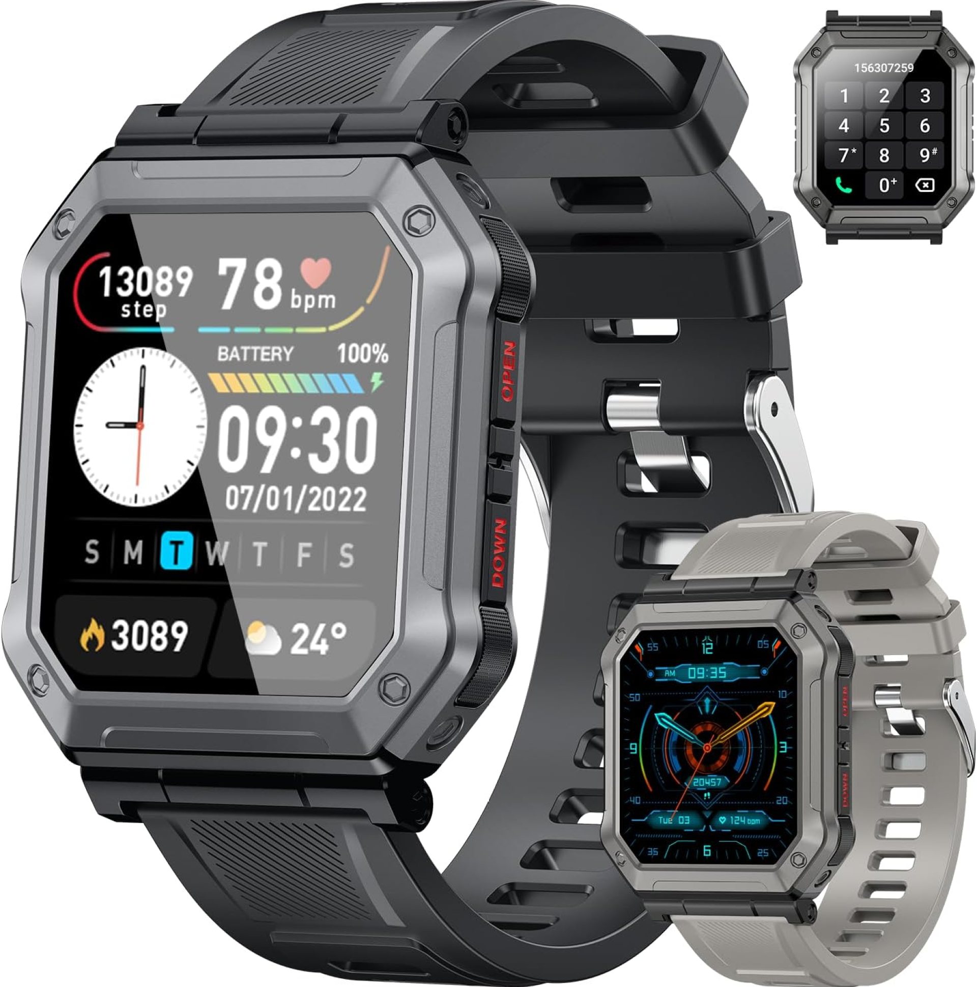 Smart Watch for Men Fitness Tracker: Military Smart Watches for Men Digital Mens Watches Make/Answer Call Running Waterproof Smartwatch Android Phones iPhone Samsung Compatible Heart Rate Monitor Smart Watch for Men Fitness Tracker: Military Smart Watches for Men Digital Mens Watches Make/Answer Call Running Waterproof Smartwatch Android Phones iPhone Samsung Compatible Heart Rate Monitor