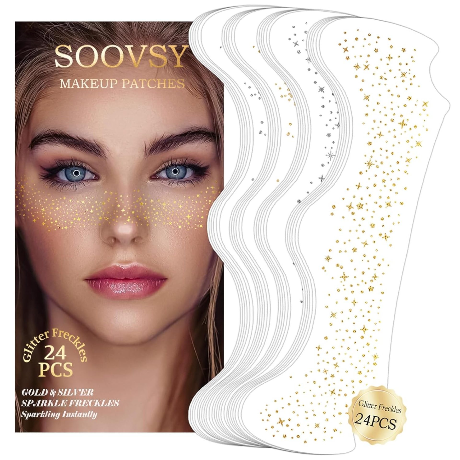 24pcs Gold and Silver Glitter Freckles, Face and Body Cosmetic Sparkles, Glow Up Makeup Patches, Face Glitter Makeup Speckles, Waterproof Long Lasting, Makeup Accessories for Women(24pcs Gold Silver) 24pcs Gold and Silver Glitter Freckles, Face and Body Cosmetic Sparkles, Glow Up Makeup Patches, Face Glitter Makeup Speckles, Waterproof Long Lasting, Makeup Accessories for Women(24pcs Gold Silver)