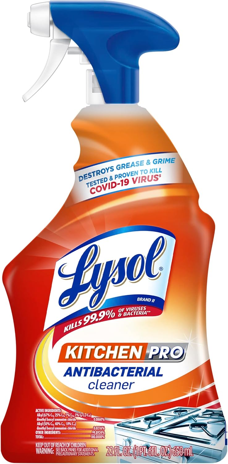 Lysol Pro Kitchen Spray Cleaner and Degreaser, Antibacterial All Purpose Cleaning Spray for Kitchens, Countertops, Ovens, and Appliances, Citrus Scent, 22oz Lysol Pro Kitchen Spray Cleaner and Degreaser, Antibacterial All Purpose Cleaning Spray for Kitchens, Countertops, Ovens, and Appliances, Citrus Scent, 22oz