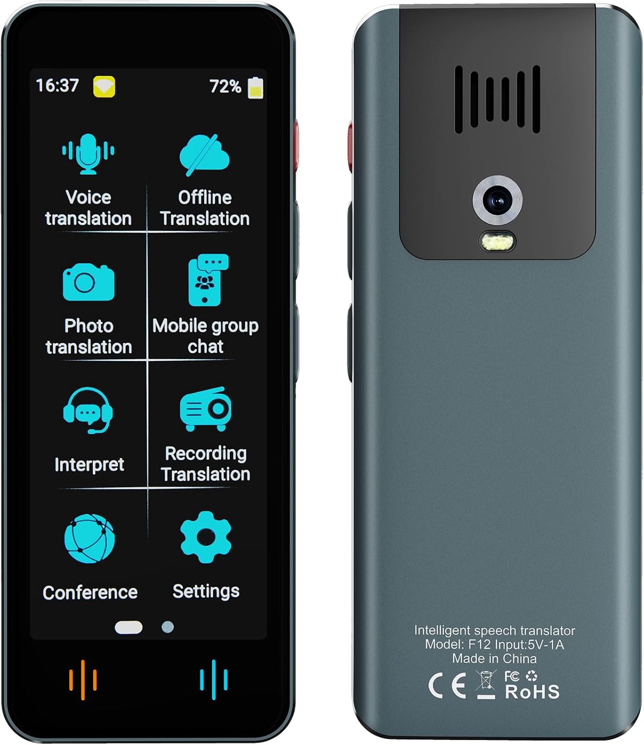 F12 Language Translator Device, 2025 Upgraded 142 Languages Instant Translator, Real-Time Language traductor, Supports Voice/Text/Offline/Photo Translation,for Travel, Business,Study(GunGrey) F12 Language Translator Device, 2025 Upgraded 142 Languages Instant Translator, Real-Time Language traductor, Supports Voice/Text/Offline/Photo Translation,for Travel, Business,Study(GunGrey)