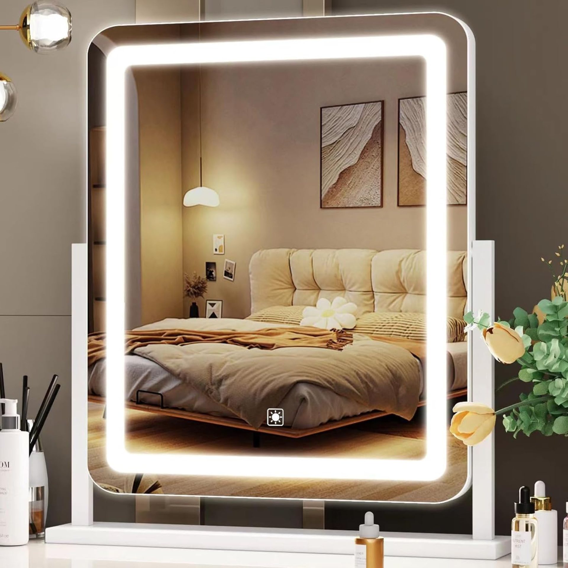 Lighted Makeup Mirror, Hollywood Vanity Mirror with Lights, Three Color Lighting Modes, and 5X Magnification Mirror, Smart Touch Control, 360°Rotation (17.2in. White) Lighted Makeup Mirror, Hollywood Vanity Mirror with Lights, Three Color Lighting Modes, and 5X Magnification Mirror, Smart Touch Control, 360°Rotation (17.2in. White)