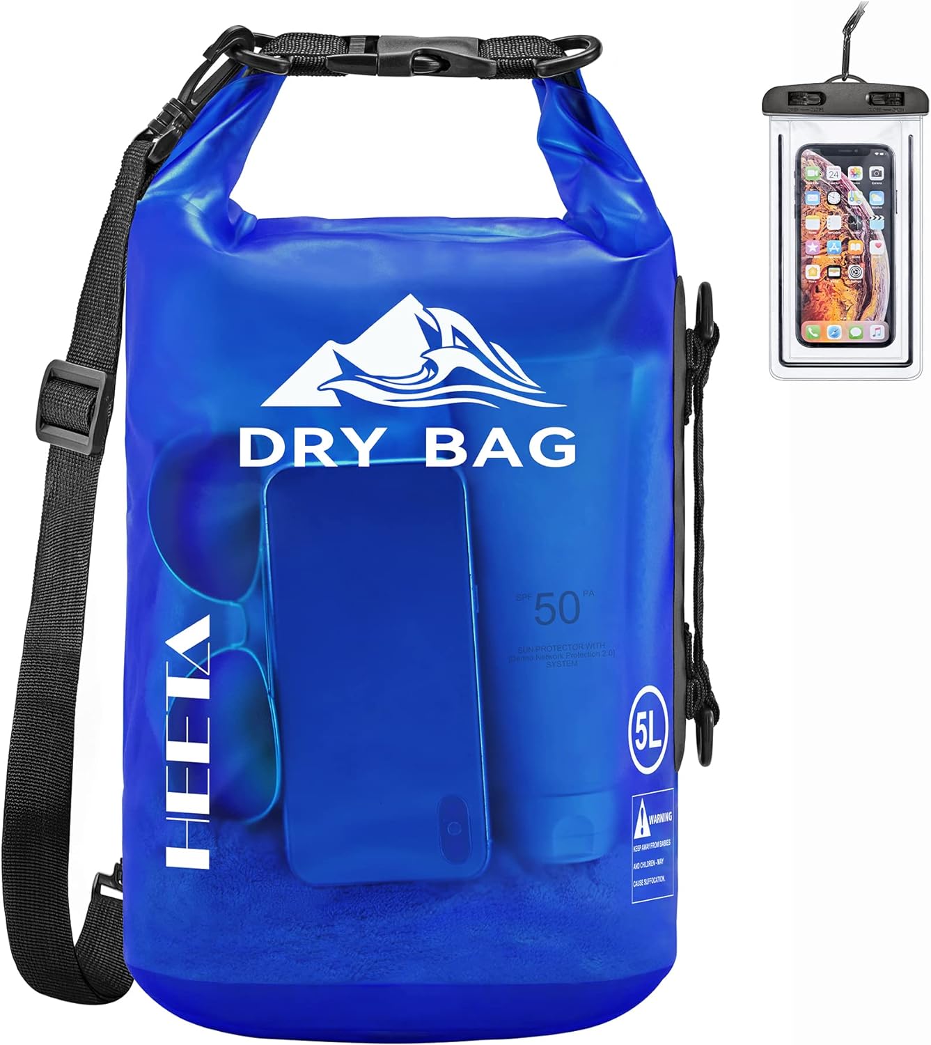 HEETA Dry Bag Waterproof for Women Men, 5L/10L/20L/30L/40L Roll Top Lightweight Dry Storage Bag Backpack with Phone Case for Travel, Swimming, Boating, Kayaking, Camping & Beach, 11 Transparent Colors HEETA Dry Bag Waterproof for Women Men, 5L/10L/20L/30L/40L Roll Top Lightweight Dry Storage Bag Backpack with Phone Case for Travel, Swimming, Boating, Kayaking, Camping & Beach, 11 Transparent Colors