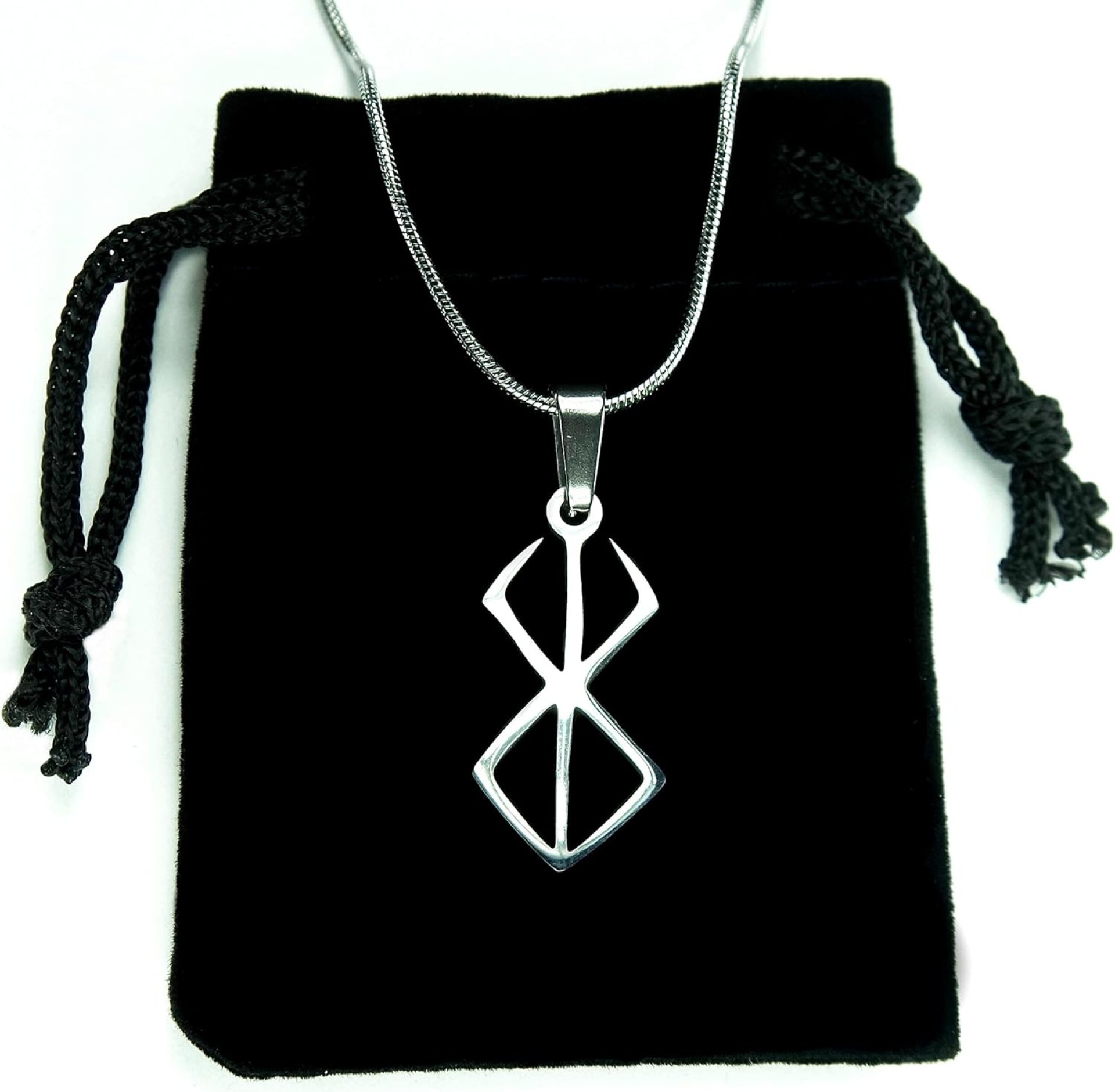 Berserker Rune Necklace,with 20in Chain,Pure 304 Stainless Steel,Viking Warrior Protection Symbol Charm Pendant and Black Drawstring Bag,Silver Berserker Rune Necklace,with 20in Chain,Pure 304 Stainless Steel,Viking Warrior Protection Symbol Charm Pendant and Black Drawstring Bag,Silver
