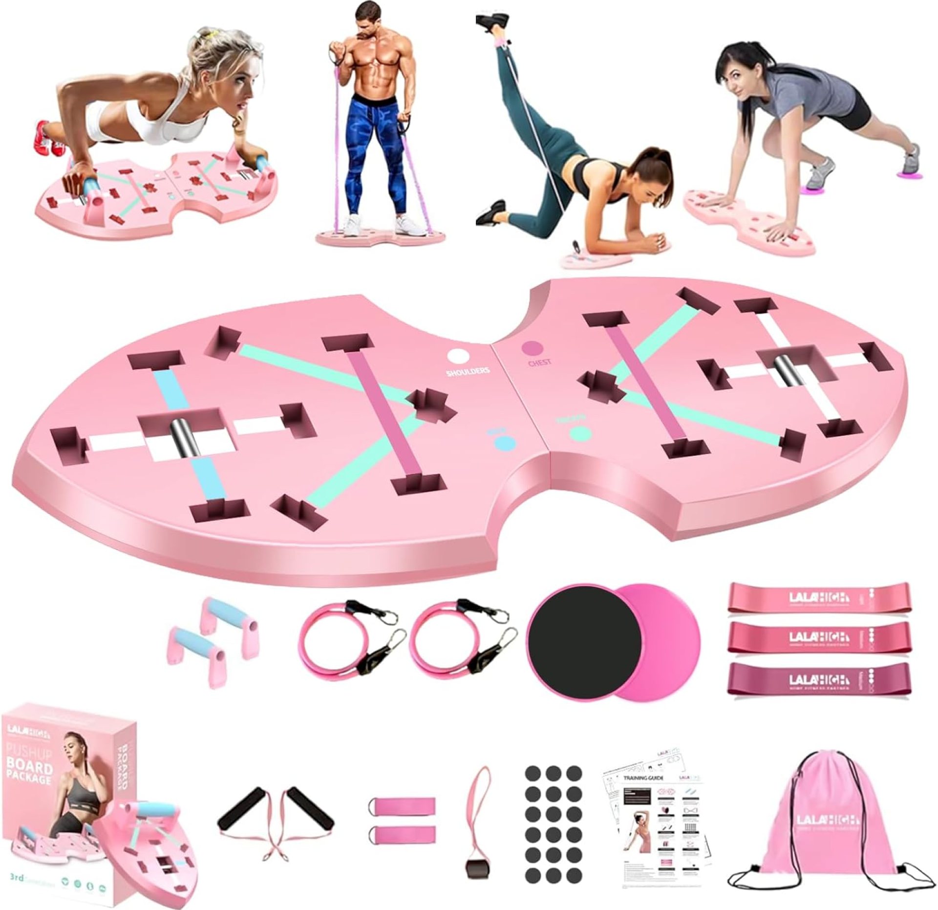 LALAHIGH Portable Home Gym System for Men and Women:Push Up Board, Pilates Bar & 20 Fitness Accessories with Resistance Bands and Ab Roller Wheel-Professional Strength Training Exercise LALAHIGH Portable Home Gym System for Men and Women:Push Up Board, Pilates Bar & 20 Fitness Accessories with Resistance Bands and Ab Roller Wheel-Professional Strength Training Exercise