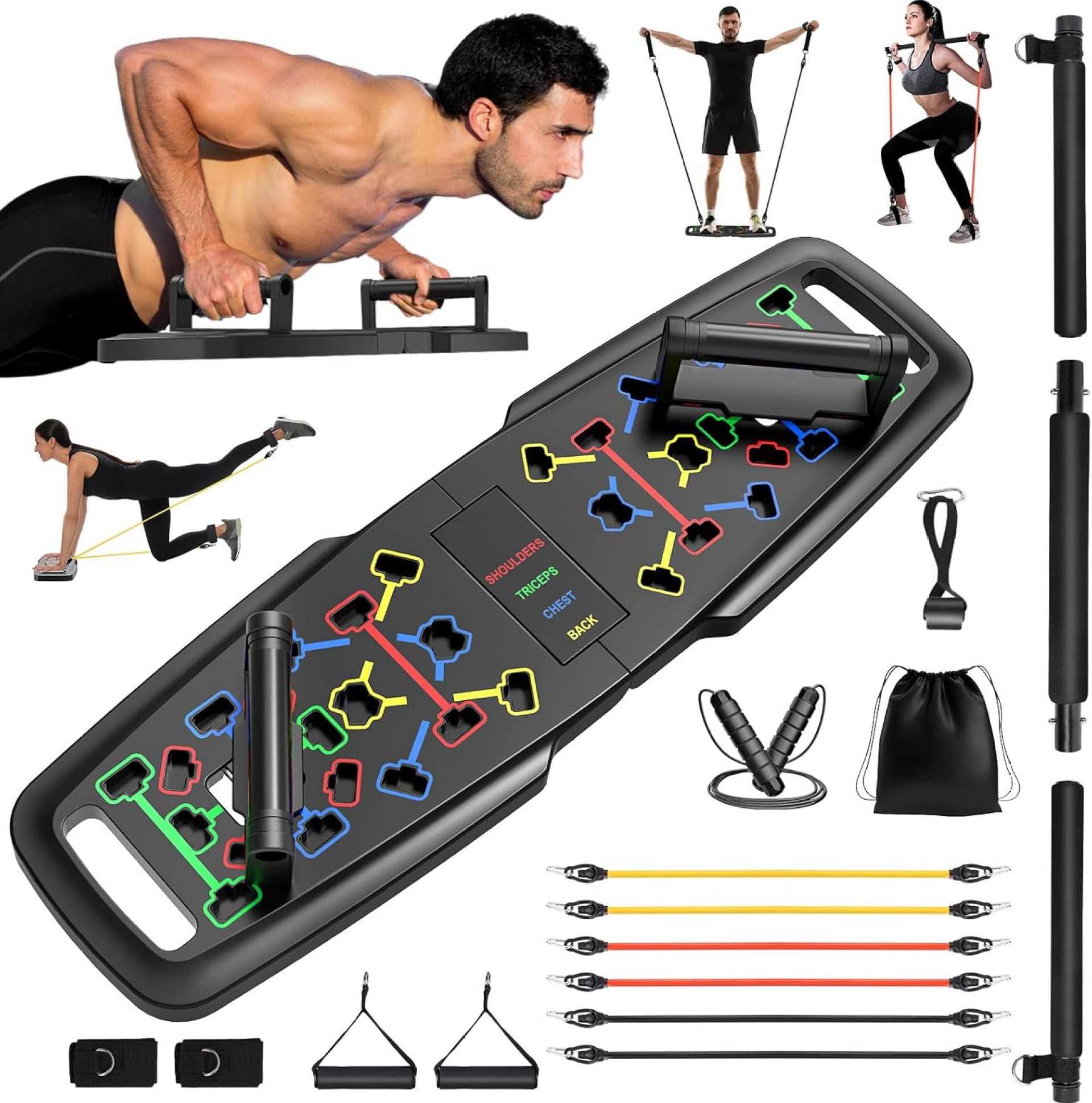 KUYOU Portable Home Gym Workout Equipment, Push Up Board, Pilates Bar & Fitness Accessories with Resistance Bands for Upper Body Strength Training Full Body Workout at Home KUYOU Portable Home Gym Workout Equipment, Push Up Board, Pilates Bar & Fitness Accessories with Resistance Bands for Upper Body Strength Training Full Body Workout at Home
