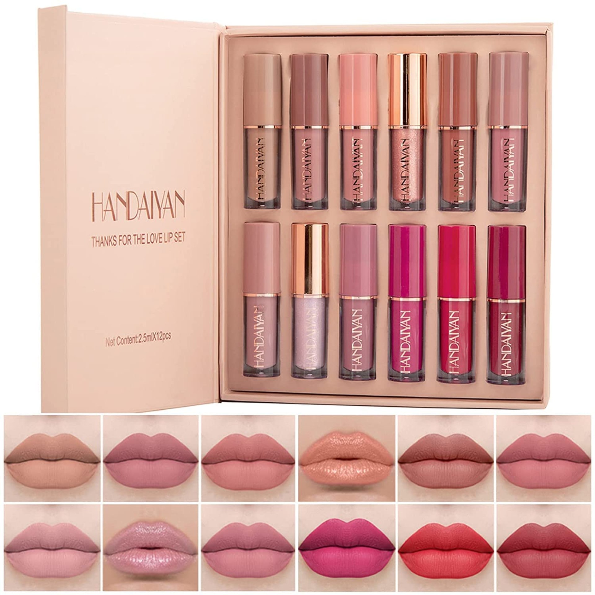 12 Colors Book Style Velvet Matte Liquid Lipstick Christmas Gift Set Long-Lasting Non-Stick Cup Not Fade Shimmer Nude Lip Gloss Thanks For the Love Lip Set (Set A) 12 Colors Book Style Velvet Matte Liquid Lipstick Christmas Gift Set Long-Lasting Non-Stick Cup Not Fade Shimmer Nude Lip Gloss Thanks For the Love Lip Set (Set A)