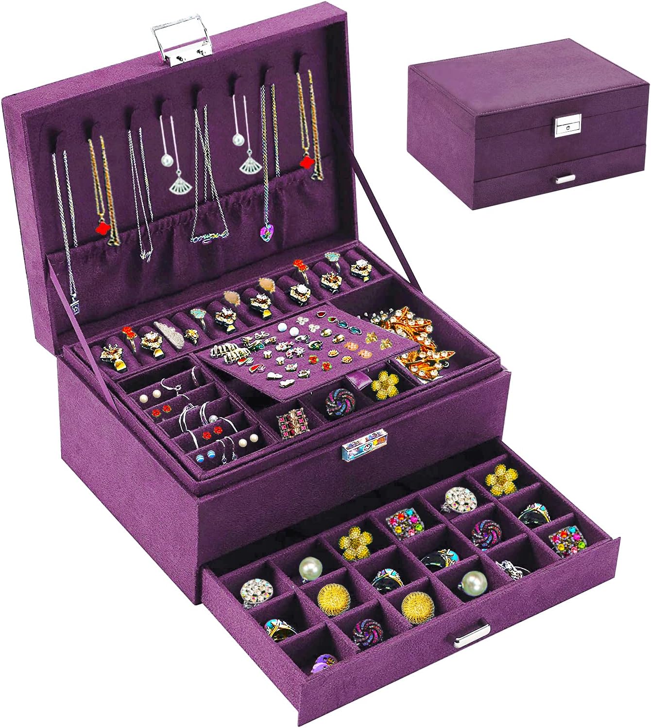 Jewelry Boxes for Women Purple Velvet Jewelry Organizer with Lock,Teen Jewelry Organizers and Storage Earring and Necklace Holder Organizer Box Womens Jewelry Box for Necklaces Earrings Rings Bracelet Jewelry Boxes for Women Purple Velvet Jewelry Organizer with Lock,Teen Jewelry Organizers and Storage Earring and Necklace Holder Organizer Box Womens Jewelry Box for Necklaces Earrings Rings Bracelet