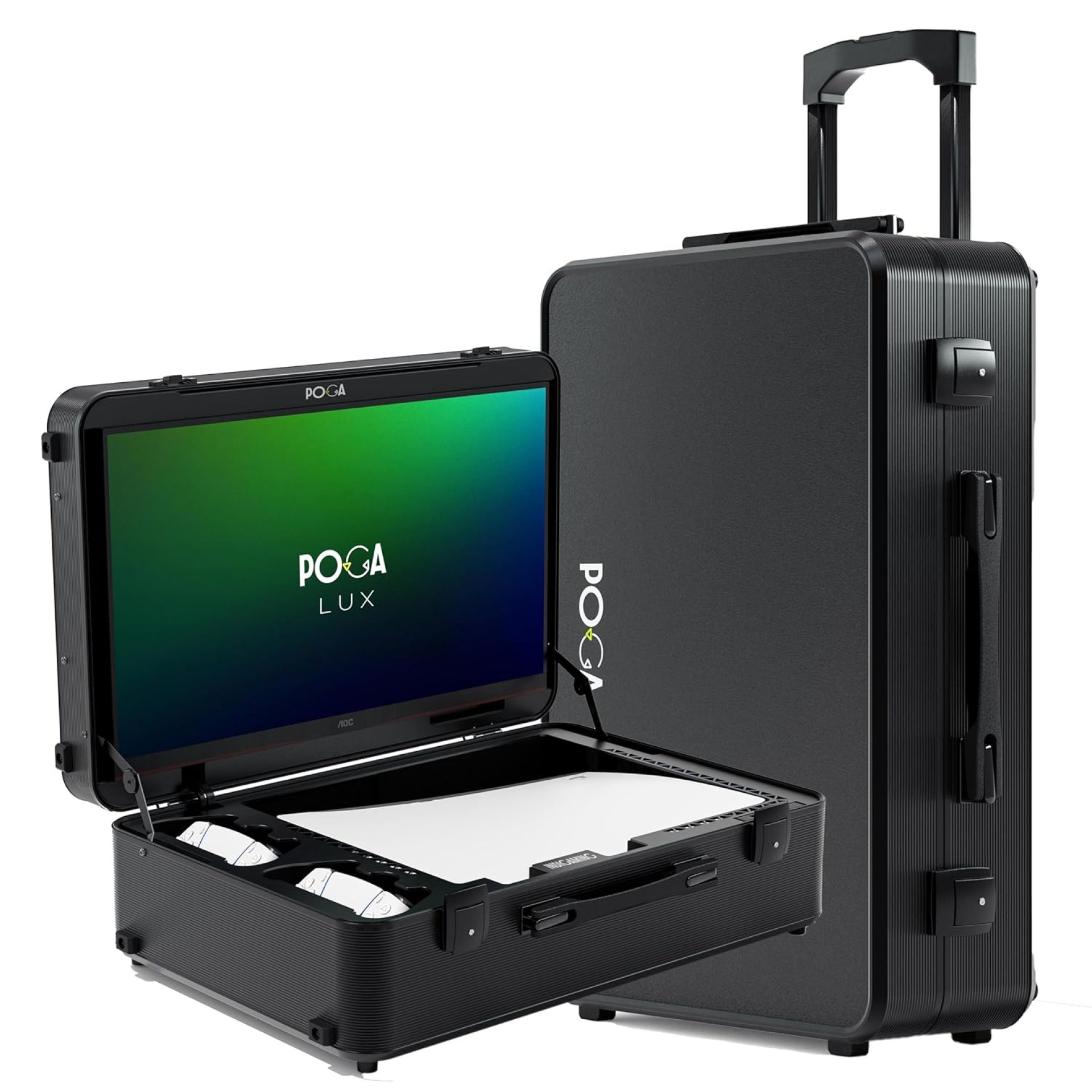 POGA LUX PlayStation 5 Premium Portable Console Travel Case incl. Trolley and 24‘‘ AOC Gaming Monitor – (V3 – Bluetooth Speaker Optional) Black POGA LUX PlayStation 5 Premium Portable Console Travel Case incl. Trolley and 24‘‘ AOC Gaming Monitor – (V3 – Bluetooth Speaker Optional) Black