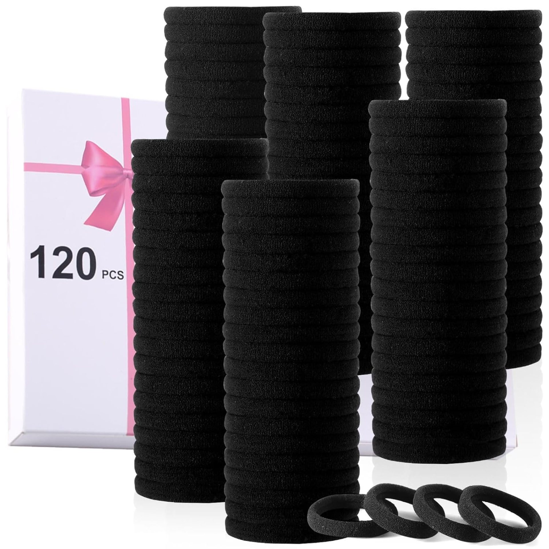 LuSeren 120 Pcs No Damage Hair Ties for Thick Hair, Large Soft Seamless Nylon Hair Elastics for Women, Ponytail Holders, Hair Accessories –Black LuSeren 120 Pcs No Damage Hair Ties for Thick Hair, Large Soft Seamless Nylon Hair Elastics for Women, Ponytail Holders, Hair Accessories –Black