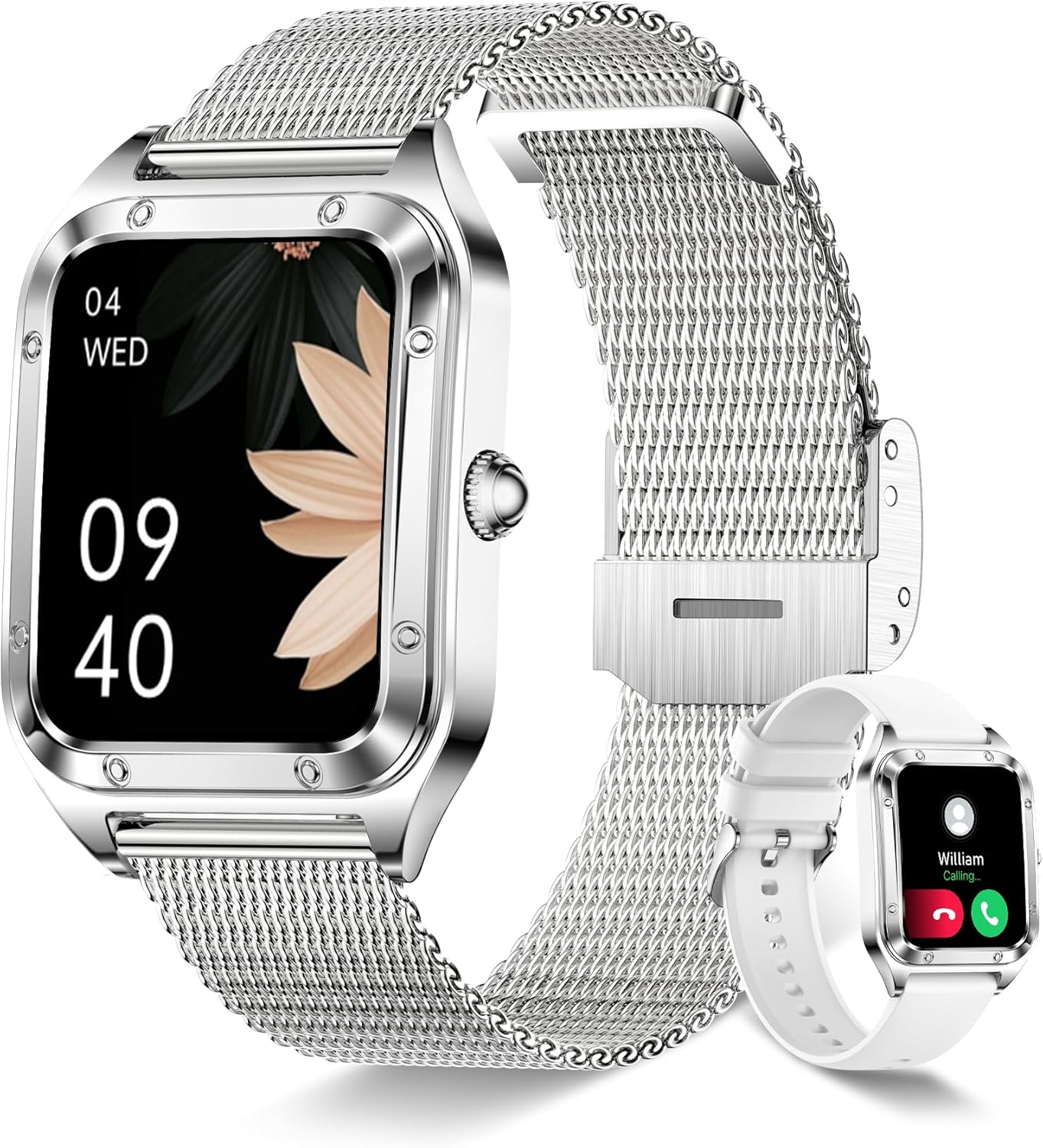 Smart Watch for Women(Call Answer/Dial), 1.6” Touch Screen Smartwatch for Android iPhone Compatible, Waterproof Fitness Tracker with Heart Rate Sleep Monitor 100+ Sports Modes AI Voice, SILVER Smart Watch for Women(Call Answer/Dial), 1.6” Touch Screen Smartwatch for Android iPhone Compatible, Waterproof Fitness Tracker with Heart Rate Sleep Monitor 100+ Sports Modes AI Voice, SILVER