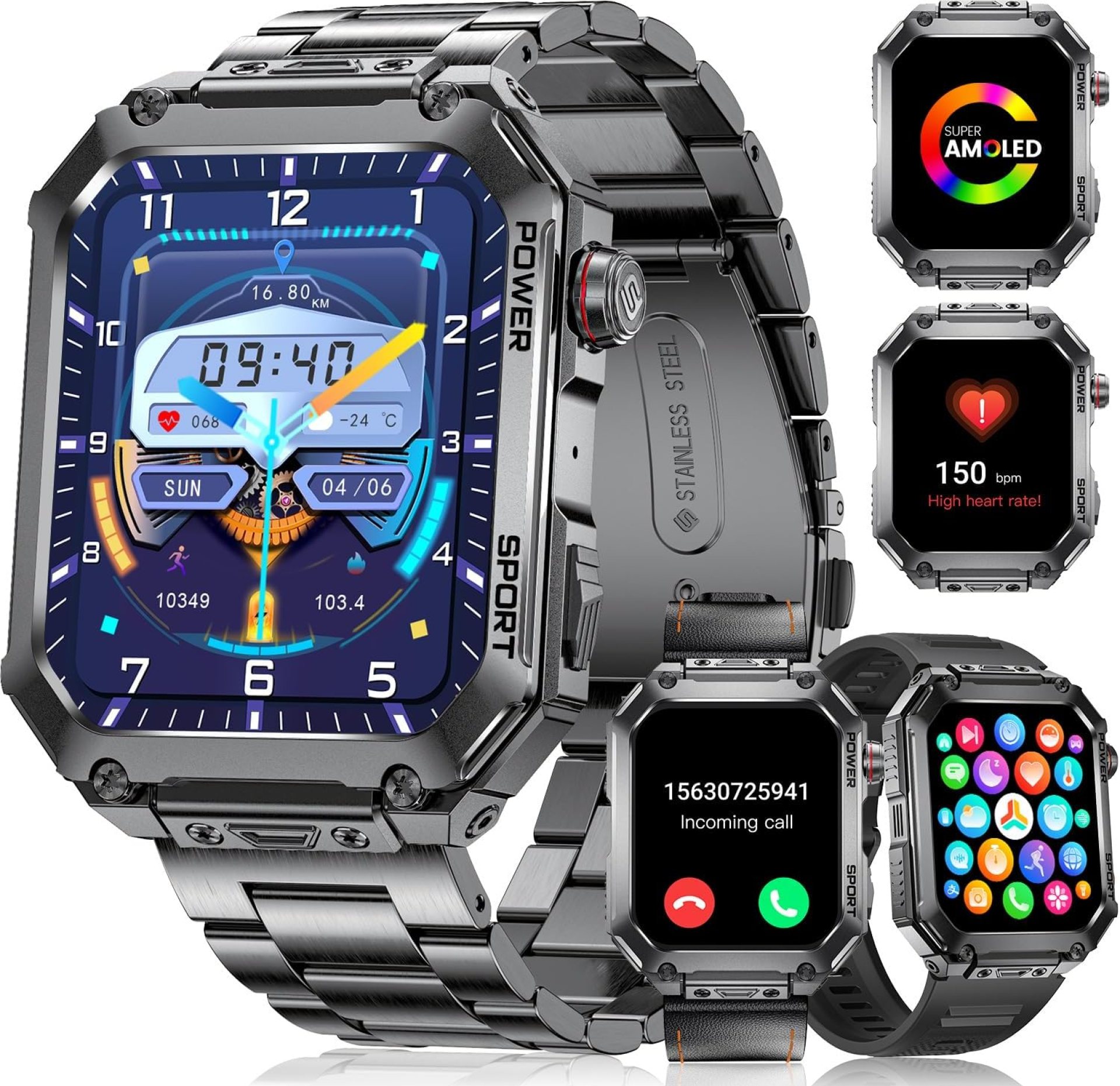 Military Smart Watches for Men, 1.96” HD Screen with Answer Make Call Smart Watch for iOS Android Phone, Fitness Tracker with Heart Rate Sleep Monitor, 5ATM Waterproof Smartwatch Military Smart Watches for Men, 1.96” HD Screen with Answer Make Call Smart Watch for iOS Android Phone, Fitness Tracker with Heart Rate Sleep Monitor, 5ATM Waterproof Smartwatch