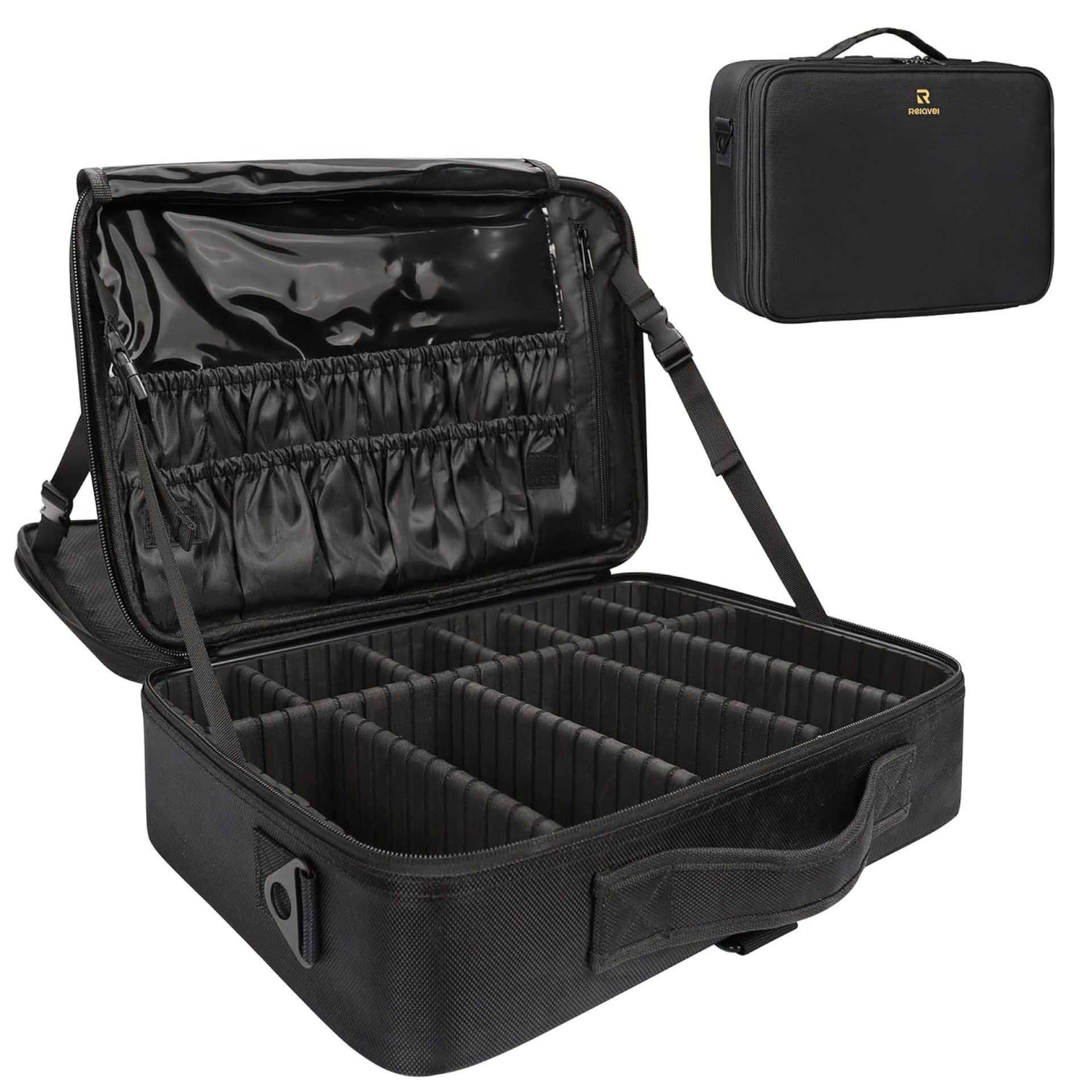 MONSTINA 16.5” Large Capacity Makeup Case 3 Layers Cosmetic Organizer Brush Bag Barber Train Case Makeup Artist Box for Hair Curler Hair Straightener Brush Set and Cosmetics MONSTINA 16.5” Large Capacity Makeup Case 3 Layers Cosmetic Organizer Brush Bag Barber Train Case Makeup Artist Box for Hair Curler Hair Straightener Brush Set and Cosmetics