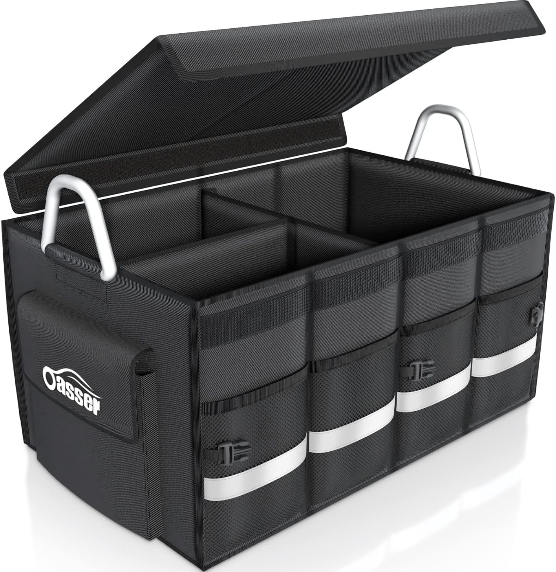Oasser Trunk Organizer Cargo Organizer Trunk Storage Waterproof Collapsible Durable Multi Compartments with Foldable Cover Aluminium Alloy Handle Reflective Strip (Large, Black) Oasser Trunk Organizer Cargo Organizer Trunk Storage Waterproof Collapsible Durable Multi Compartments with Foldable Cover Aluminium Alloy Handle Reflective Strip (Large, Black)