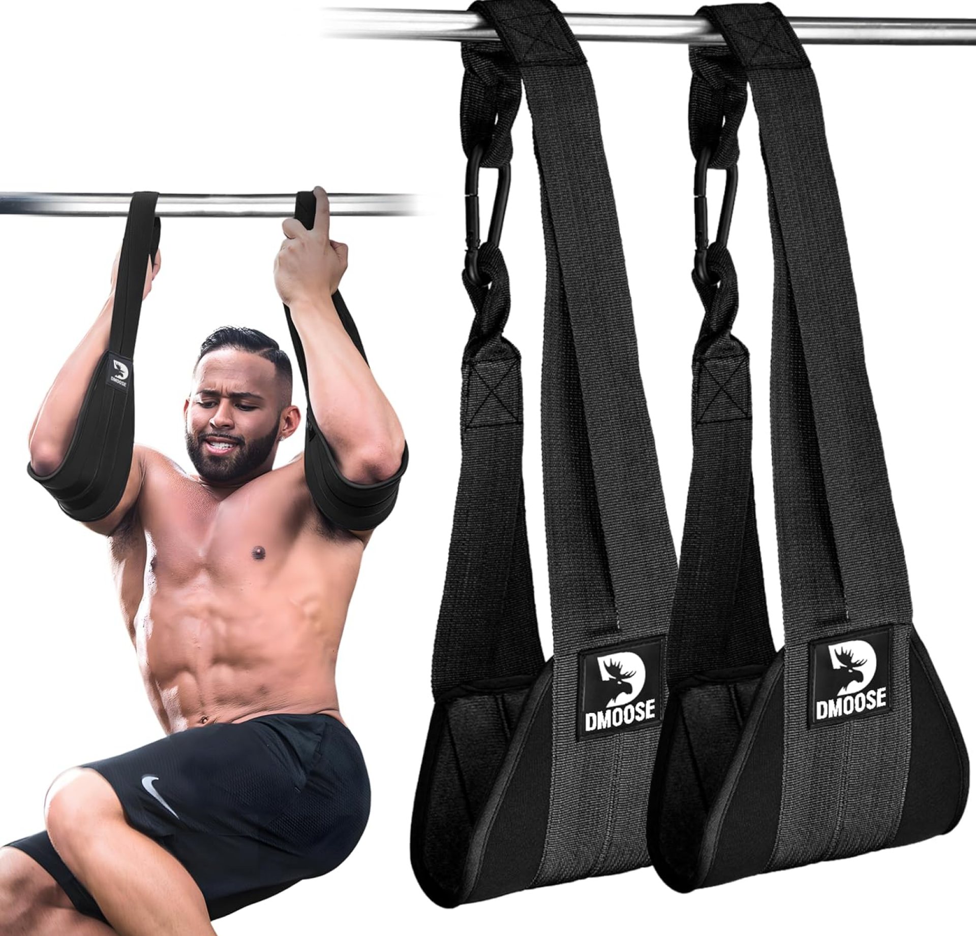 DMoose Fitness Hanging Ab Straps for Pull Up Bar & Core Strength Training – Thick Padded Arm Strap for Ab Swing with 2 Rust-Resistant Carabiners – Pull Up Straps for Abs Workout at Home and Gym (Pair) DMoose Fitness Hanging Ab Straps for Pull Up Bar & Core Strength Training – Thick Padded Arm Strap for Ab Swing with 2 Rust-Resistant Carabiners – Pull Up Straps for Abs Workout at Home and Gym (Pair)